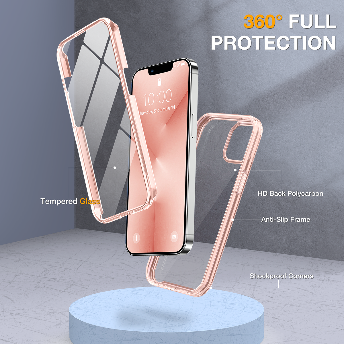 Miracase Glass iPhone 13 Pro Case 6.1 inch, 2022 New Full-Body Clear Bumper Case with Built-in 9H Tempered Glass Screen Protector for iPhone 13 Pro