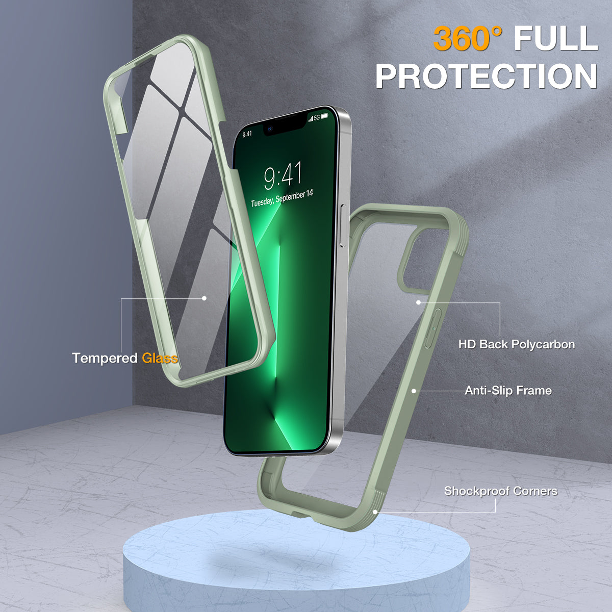 Miracase Glass Case for iPhone 13 Pro Max 6.7 inch, 2022 Upgrade Full-Body Clear Bumper Case with Built-in 9H Tempered Glass Screen Protector for iPhone 13 Pro Max