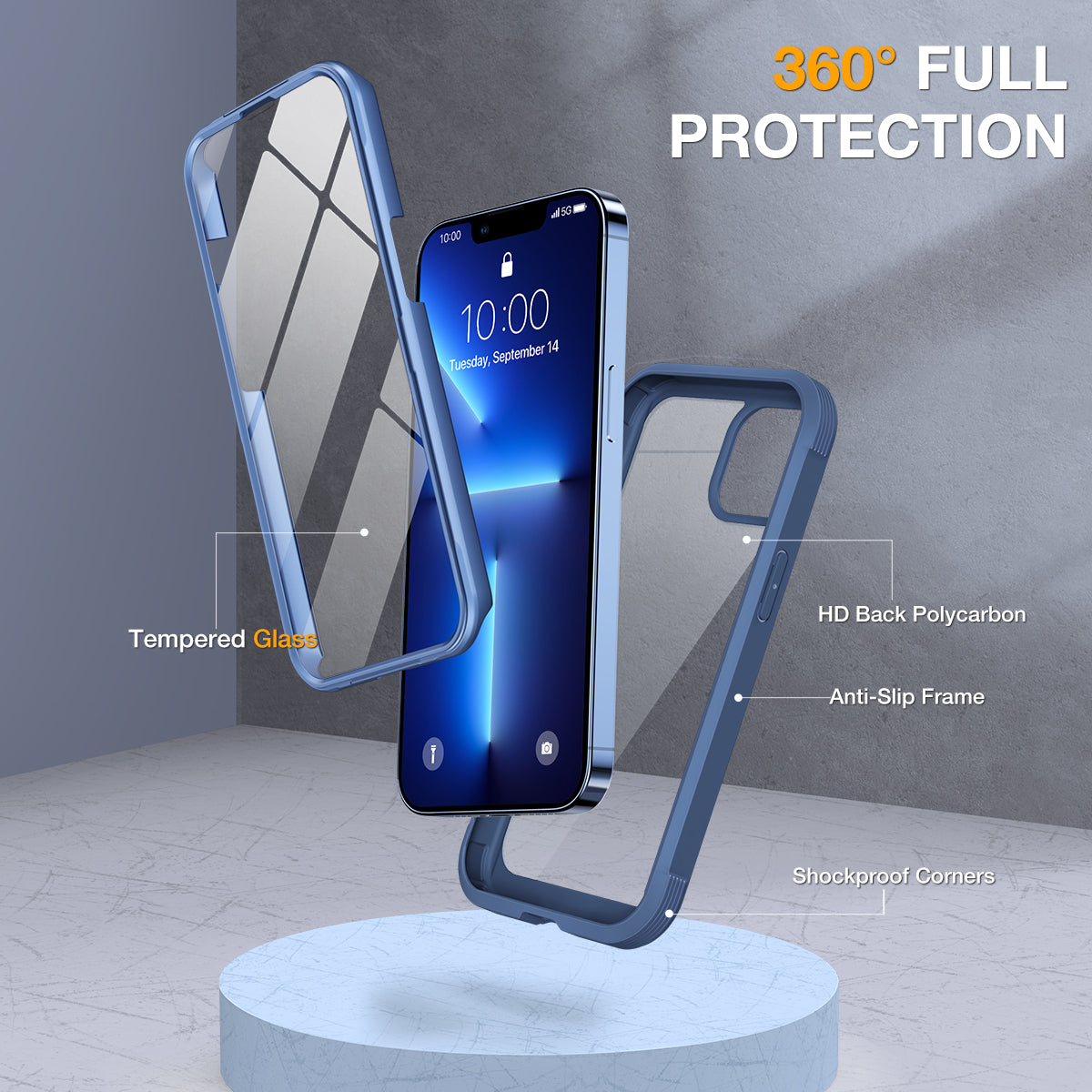 Miracase Glass iPhone 13 Pro Case 6.1 inch, 2022 New Full-Body Clear Bumper Case with Built-in 9H Tempered Glass Screen Protector for iPhone 13 Pro