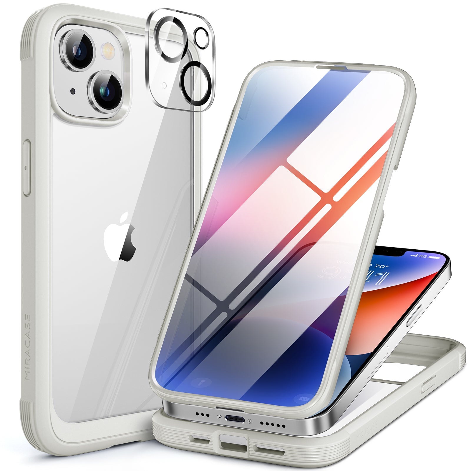 Miracase Glass Series Designed for iPhone 14 Plus Case 6.7 inch, 2022 Upgrade Full-Body Clear Bumper Case with Built-in 9H Tempered Glass Screen Protector and 2 Pcs Camera Lens Protector