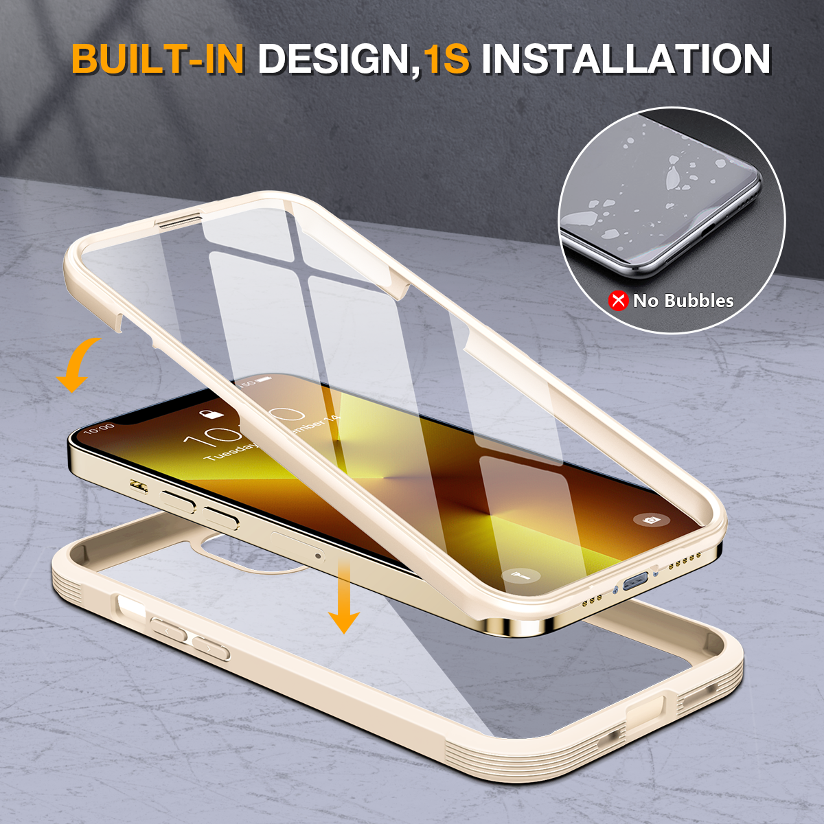 Miracase Glass Case for iPhone 13 Pro Max 6.7 inch, 2022 Upgrade Full-Body Clear Bumper Case with Built-in 9H Tempered Glass Screen Protector for iPhone 13 Pro Max