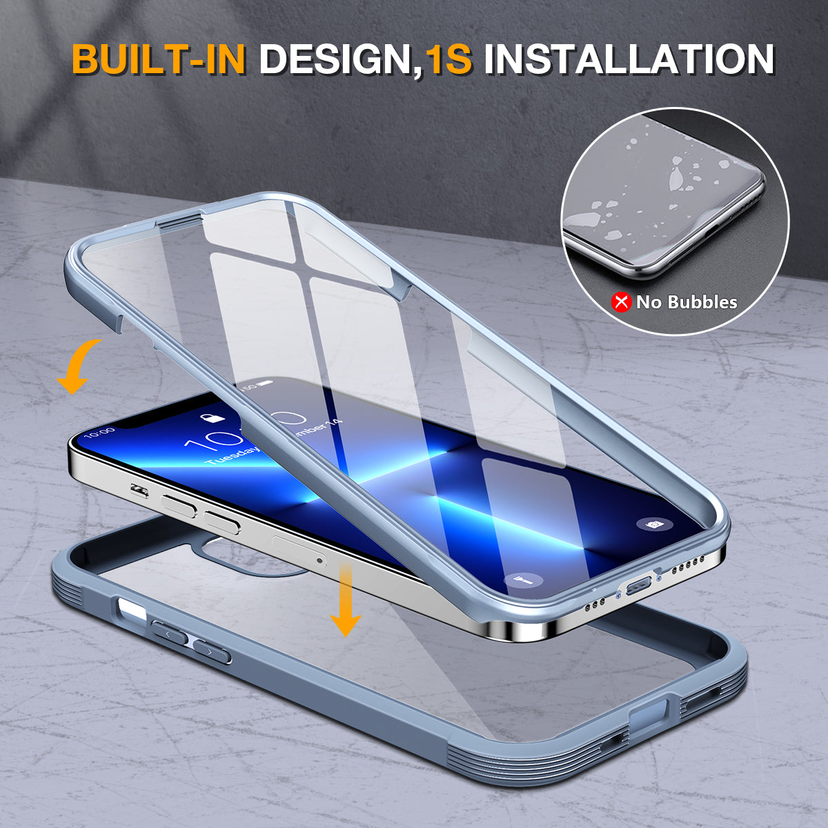 Miracase Glass Case for iPhone 13 Pro Max 6.7 inch, 2022 Upgrade Full-Body Clear Bumper Case with Built-in 9H Tempered Glass Screen Protector for iPhone 13 Pro Max