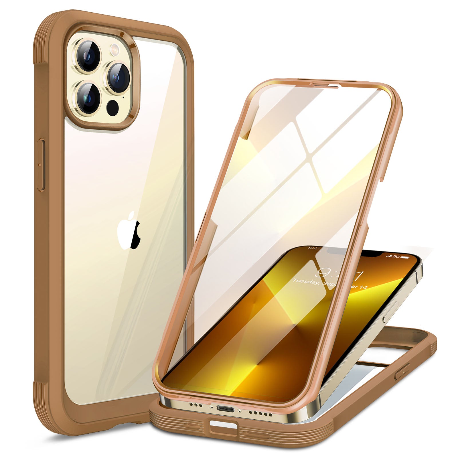 Miracase Glass Case for iPhone 13 Pro Max 6.7 inch, 2022 Upgrade Full-Body Clear Bumper Case with Built-in 9H Tempered Glass Screen Protector for iPhone 13 Pro Max