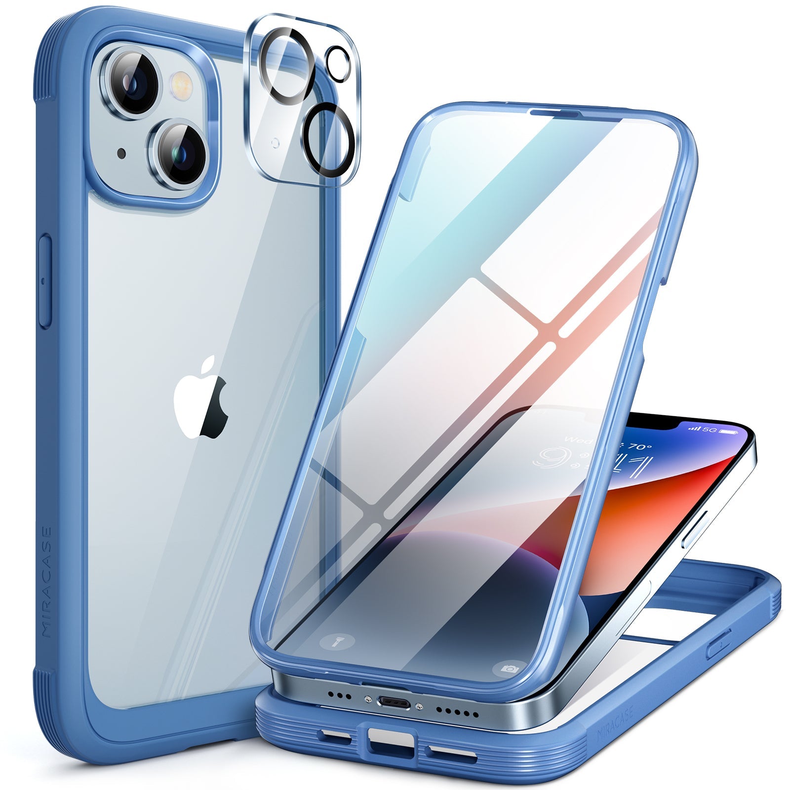 Miracase Glass Series Designed for iPhone 14 Plus Case 6.7 inch, 2022 Upgrade Full-Body Clear Bumper Case with Built-in 9H Tempered Glass Screen Protector and 2 Pcs Camera Lens Protector