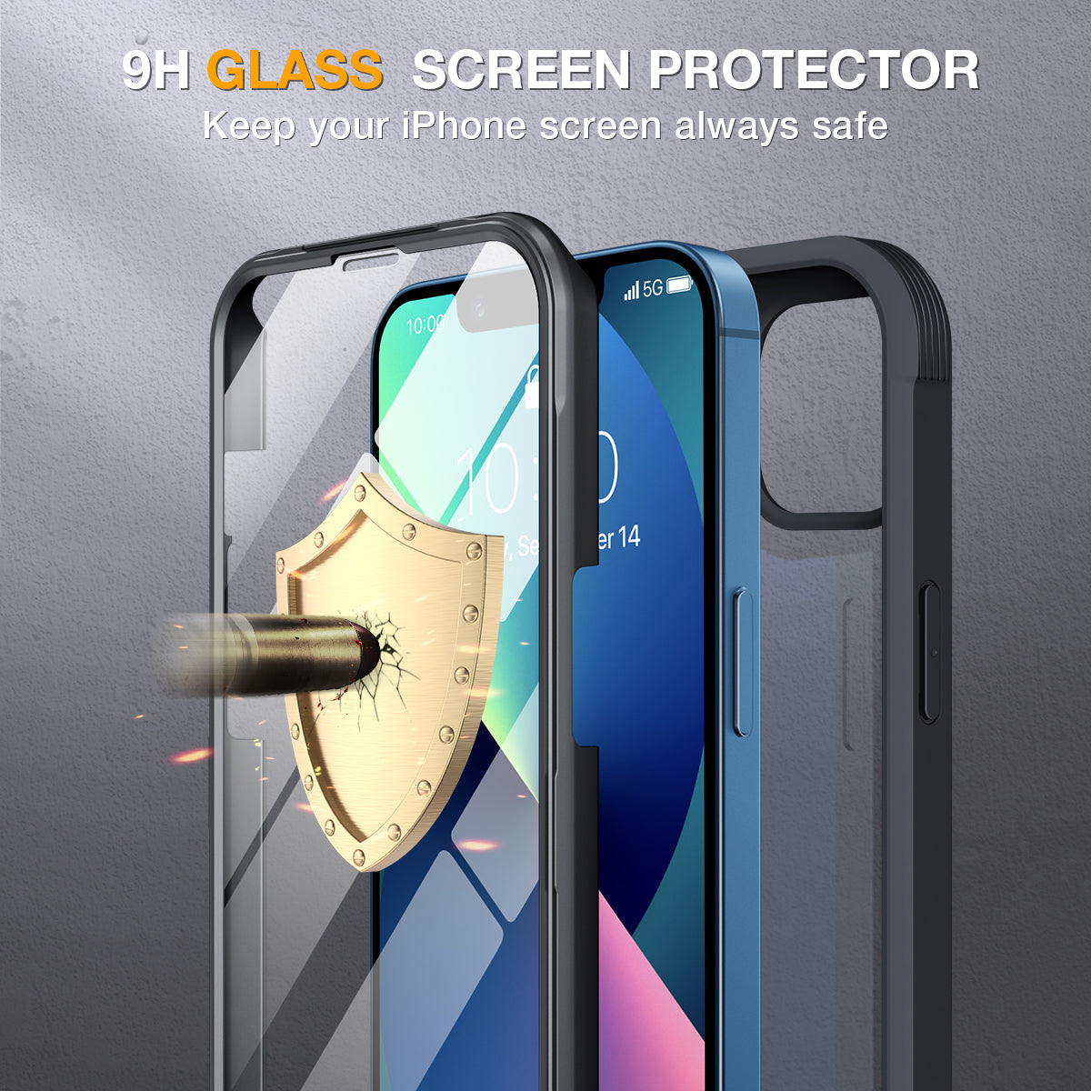 Phone Case with Glass Screen Protector for iPhone 13-Pink