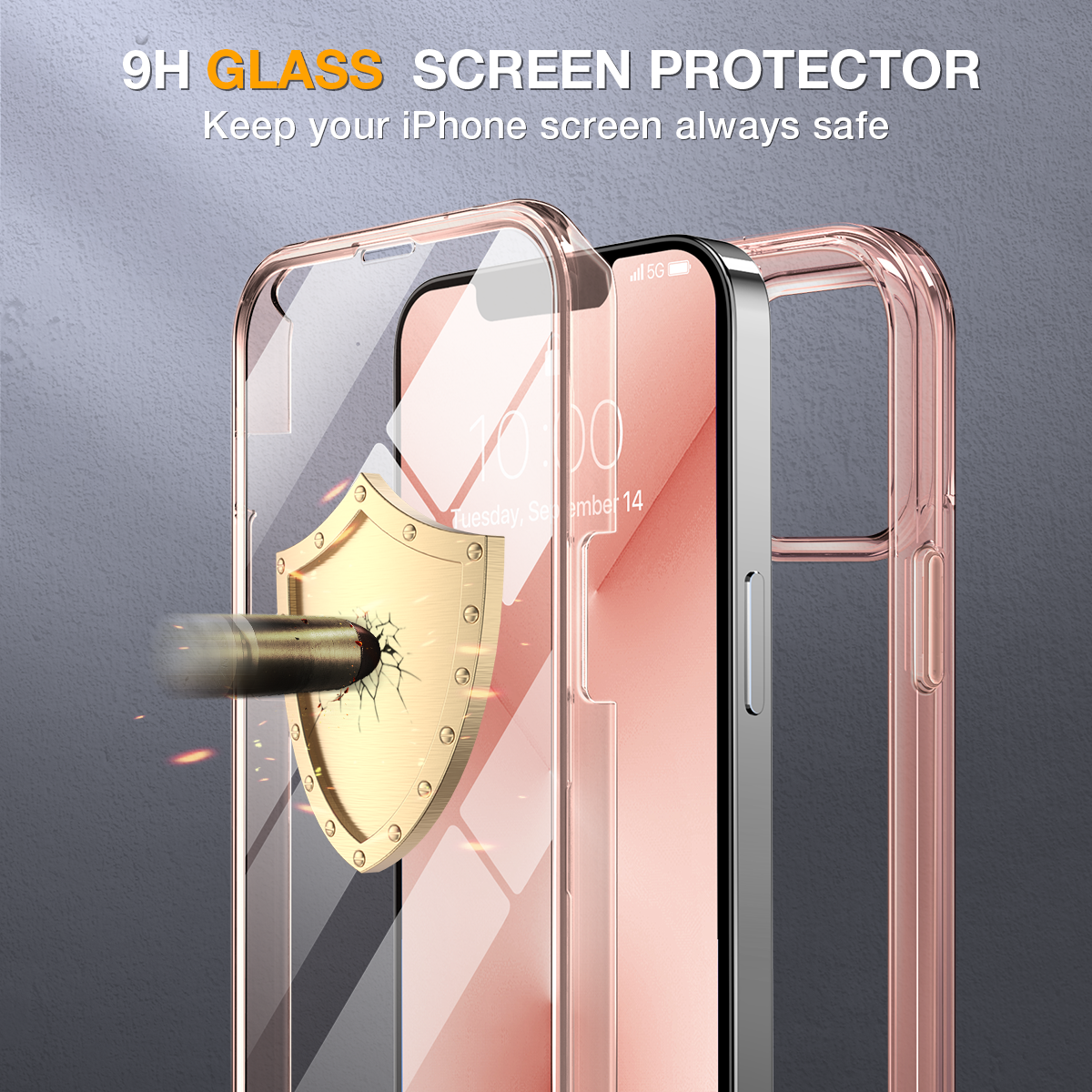 Miracase Glass Case for iPhone 13 Pro Max 6.7 inch, 2022 Upgrade Full-Body Clear Bumper Case with Built-in 9H Tempered Glass Screen Protector for iPhone 13 Pro Max
