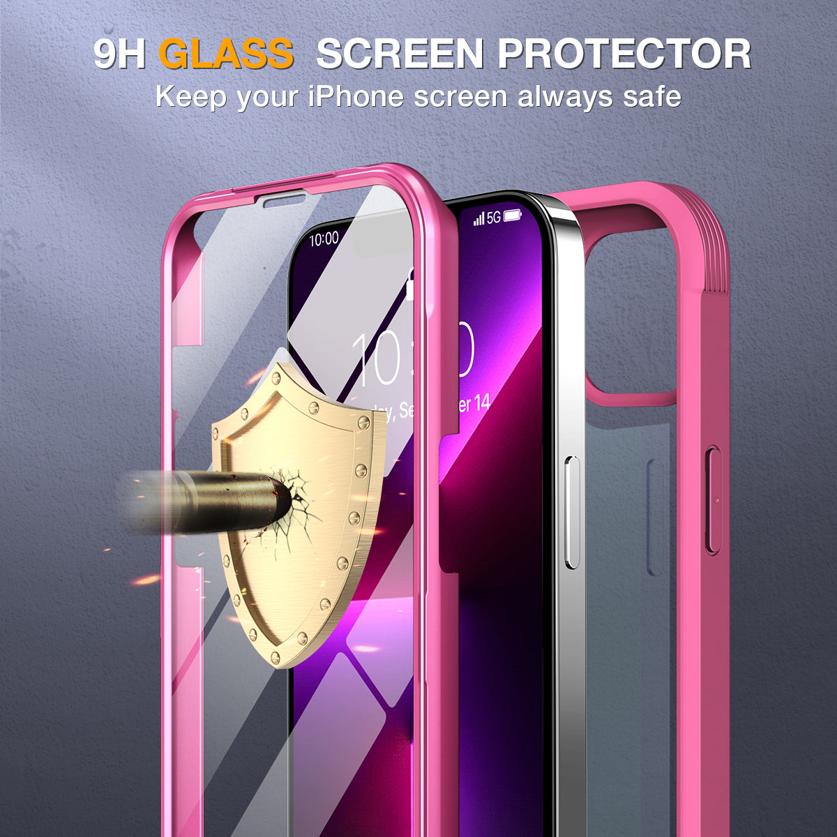 Miracase Glass iPhone 13 Pro Case 6.1 inch, 2022 New Full-Body Clear Bumper Case with Built-in 9H Tempered Glass Screen Protector for iPhone 13 Pro