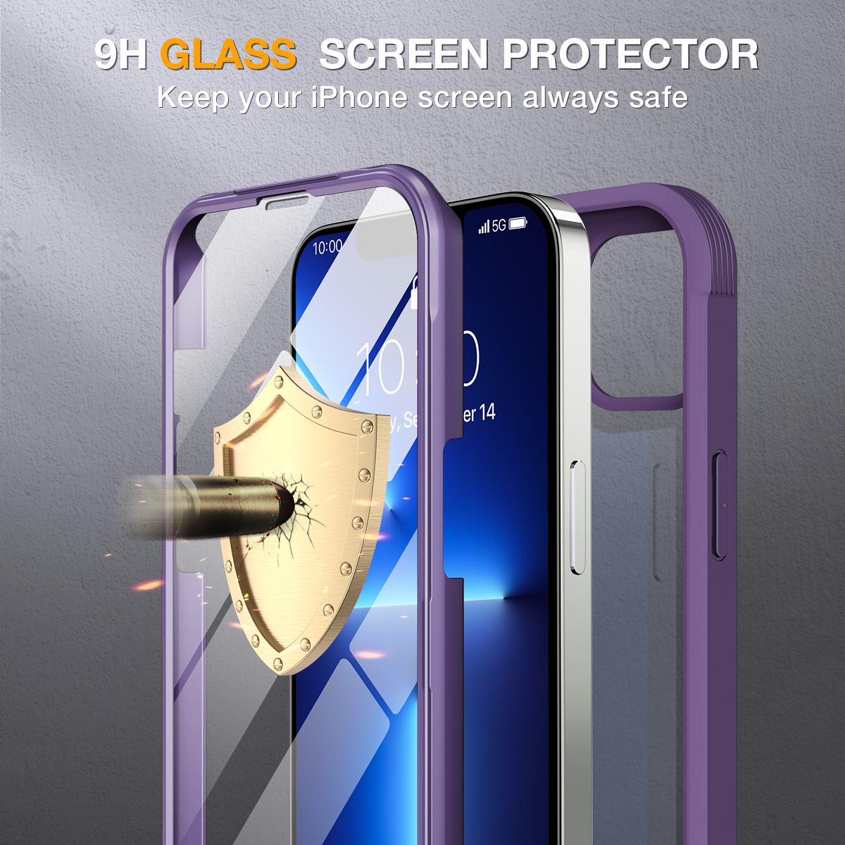 Miracase Glass Case for iPhone 13 Pro Max 6.7 inch, 2022 Upgrade Full-Body Clear Bumper Case with Built-in 9H Tempered Glass Screen Protector for iPhone 13 Pro Max