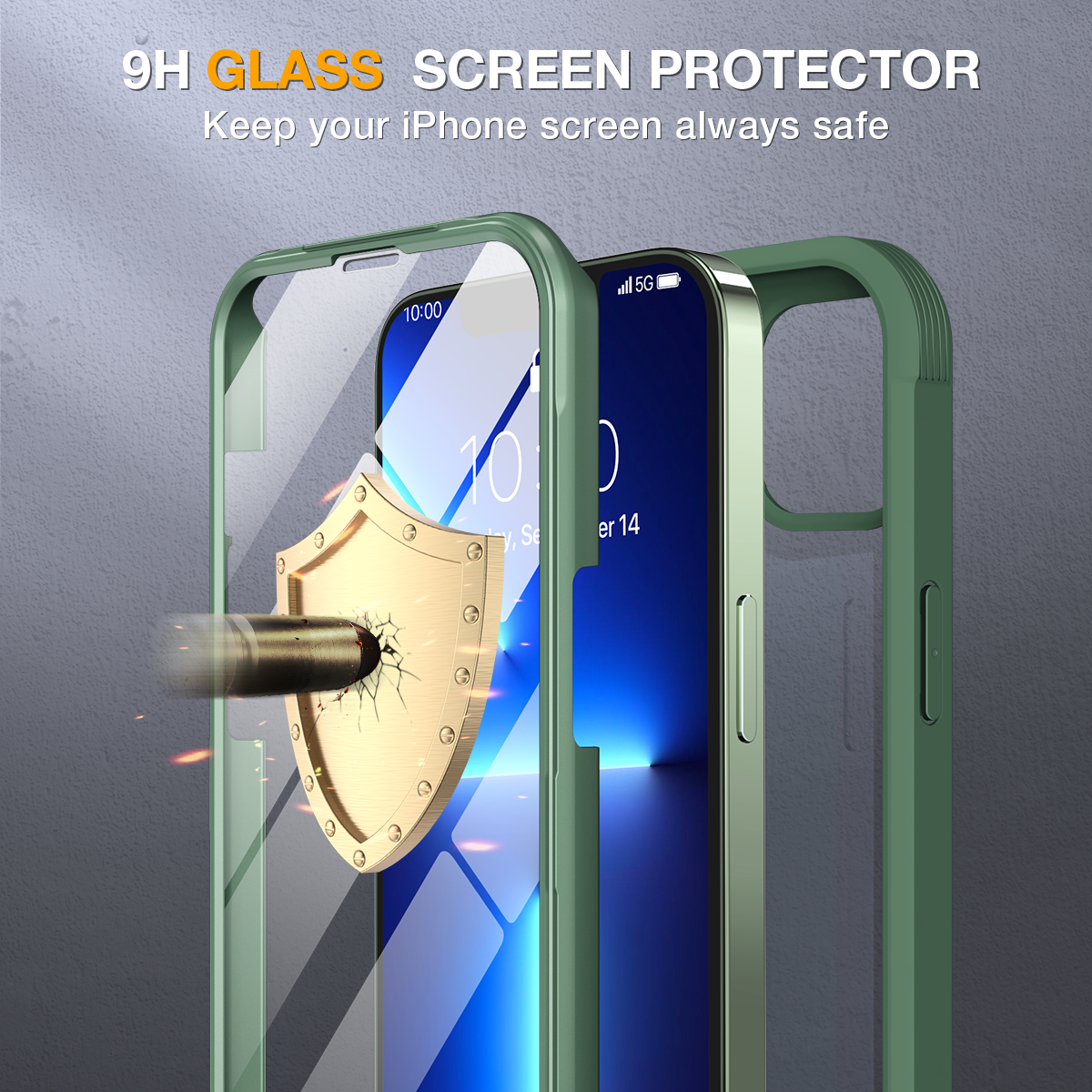 Miracase Glass Case for iPhone 13 Pro Max 6.7 inch, 2022 Upgrade Full-Body Clear Bumper Case with Built-in 9H Tempered Glass Screen Protector for iPhone 13 Pro Max