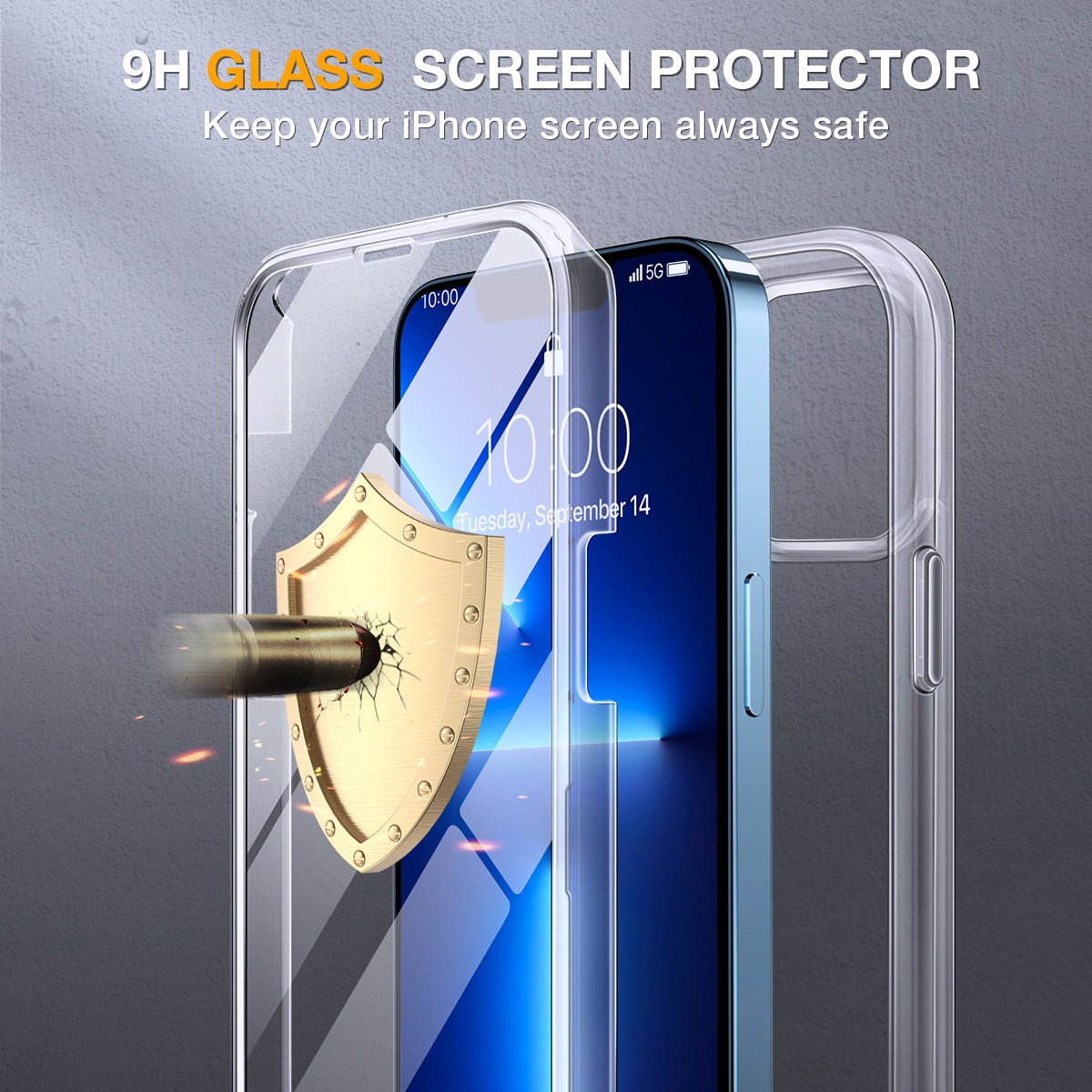 Miracase Glass Case for iPhone 13 Pro Max 6.7 inch, 2022 Upgrade Full-Body Clear Bumper Case with Built-in 9H Tempered Glass Screen Protector for iPhone 13 Pro Max