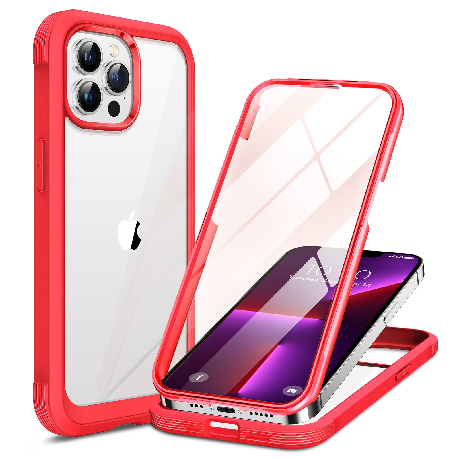 Miracase Glass Case for iPhone 13 Pro Max 6.7 inch, 2022 Upgrade Full-Body Clear Bumper Case with Built-in 9H Tempered Glass Screen Protector for iPhone 13 Pro Max