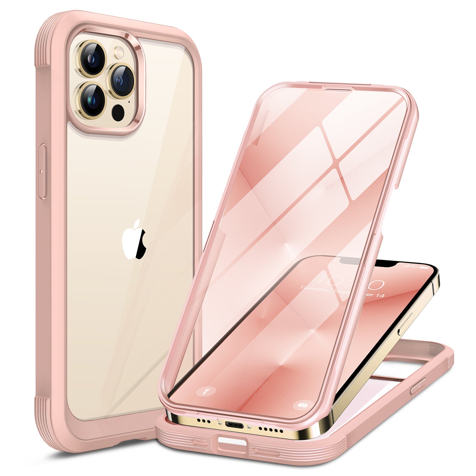 Miracase Glass iPhone 13 Pro Case 6.1 inch, 2022 New Full-Body Clear Bumper Case with Built-in 9H Tempered Glass Screen Protector for iPhone 13 Pro