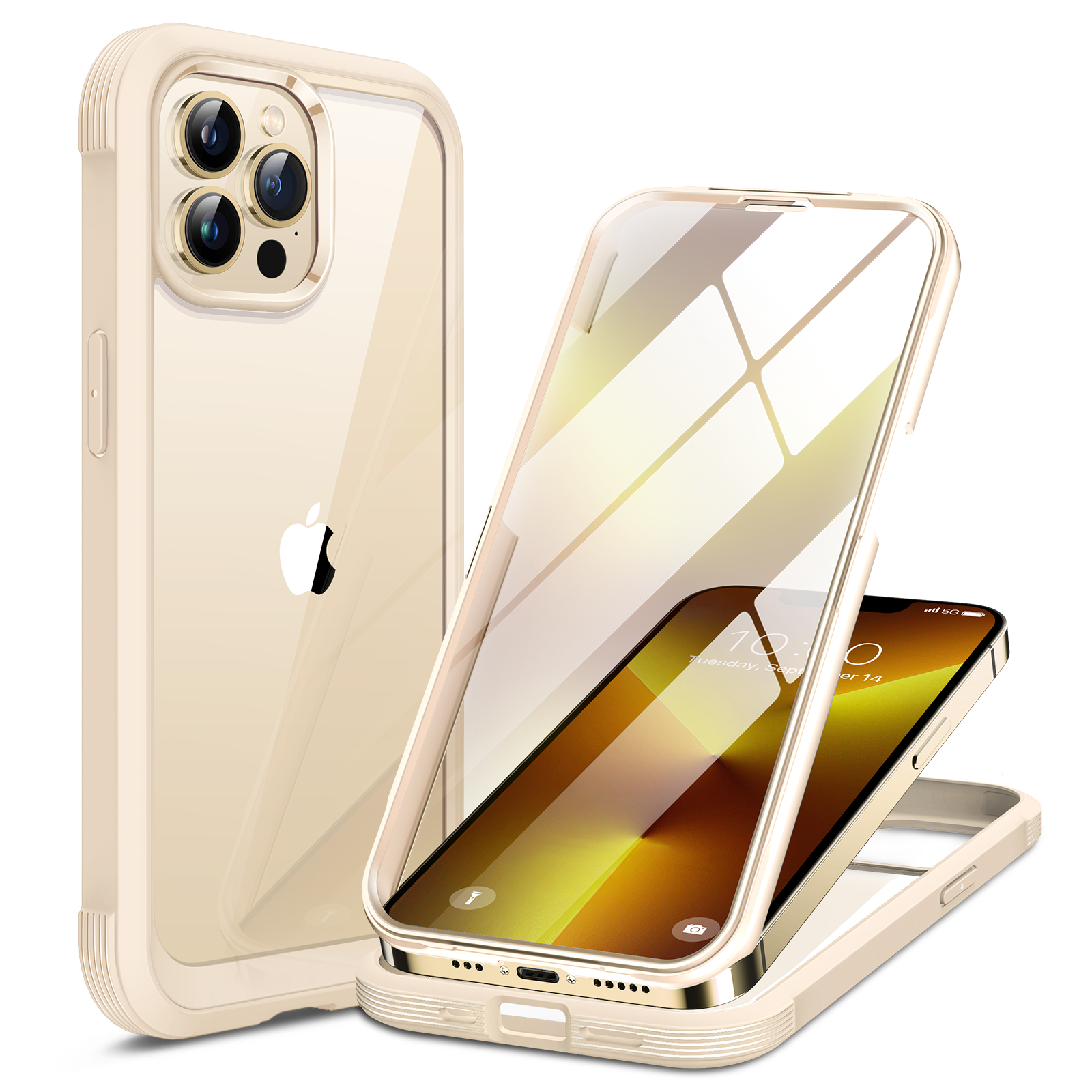 Miracase Glass iPhone 13 Pro Case 6.1 inch, 2022 New Full-Body Clear Bumper Case with Built-in 9H Tempered Glass Screen Protector for iPhone 13 Pro