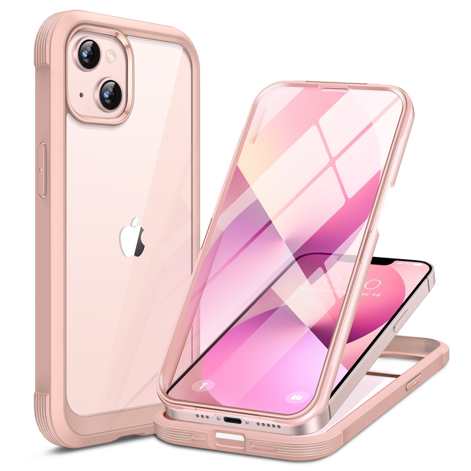 Miracase Compatible with iPhone 13 Mini case 5.4 inch, 2021 Upgrade Full-Body Glass Clear Case Bumper Case with Built-in 9H Tempered Glass Screen Protector for iPhone 13 Mini