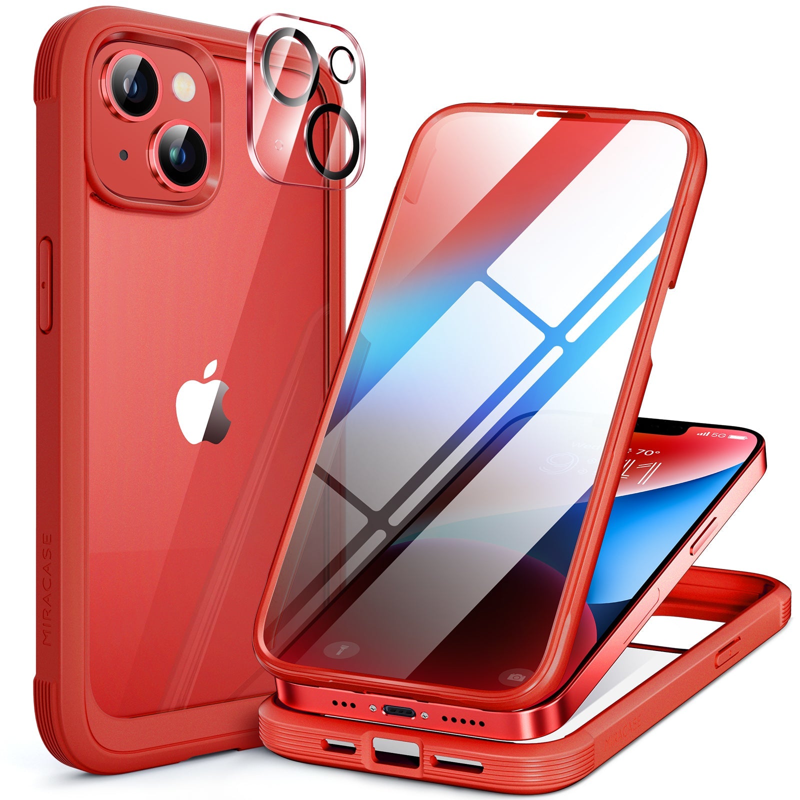 Miracase Glass Series Designed for iPhone 14 Plus Case 6.7 inch, 2022 Upgrade Full-Body Clear Bumper Case with Built-in 9H Tempered Glass Screen Protector and 2 Pcs Camera Lens Protector