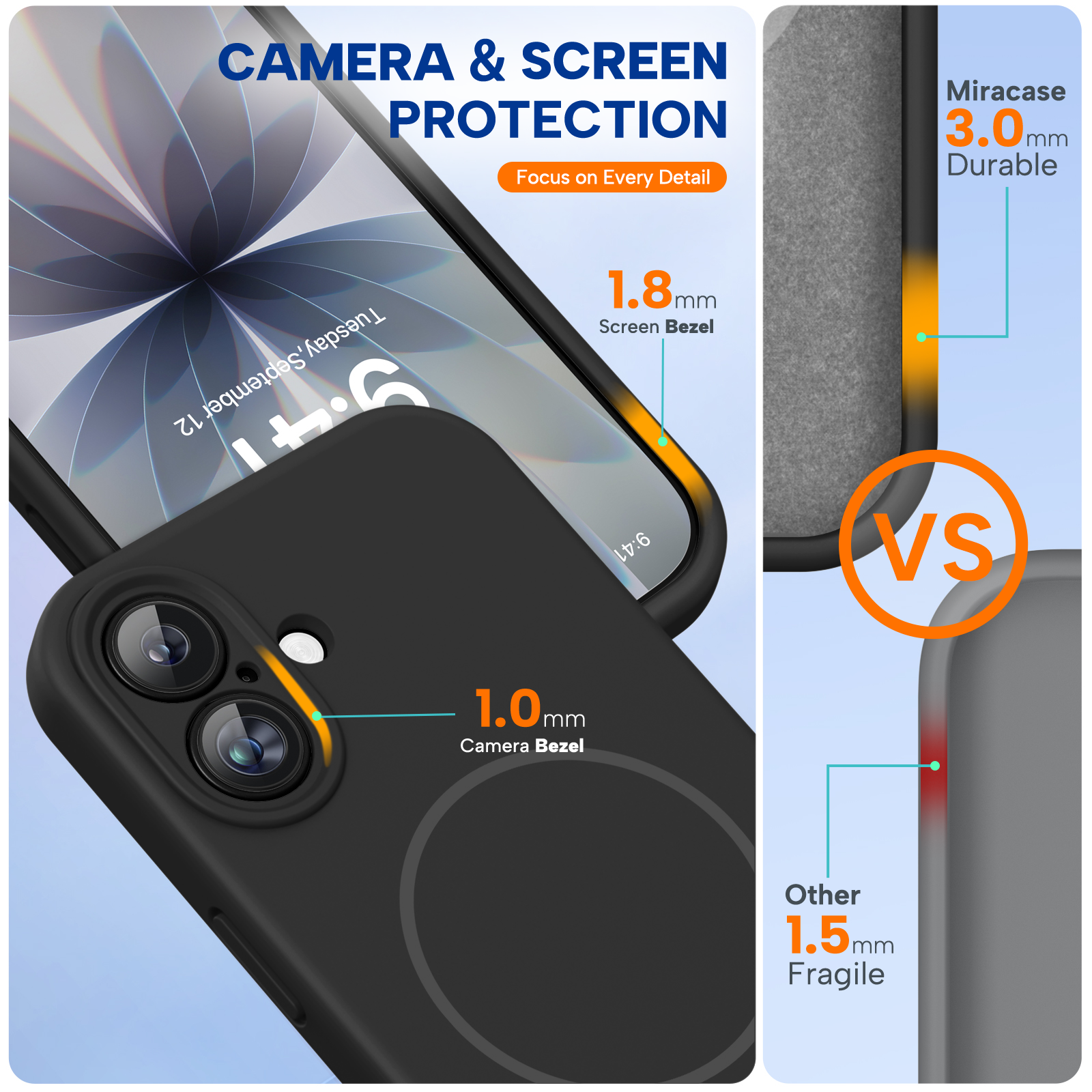 Miracase Magnetic for iPhone 17 Case, Compatible with MagSafe, Integrated Silicone Camera Control Cover, Shockproof Drop Protection Phone Case for 17,Black