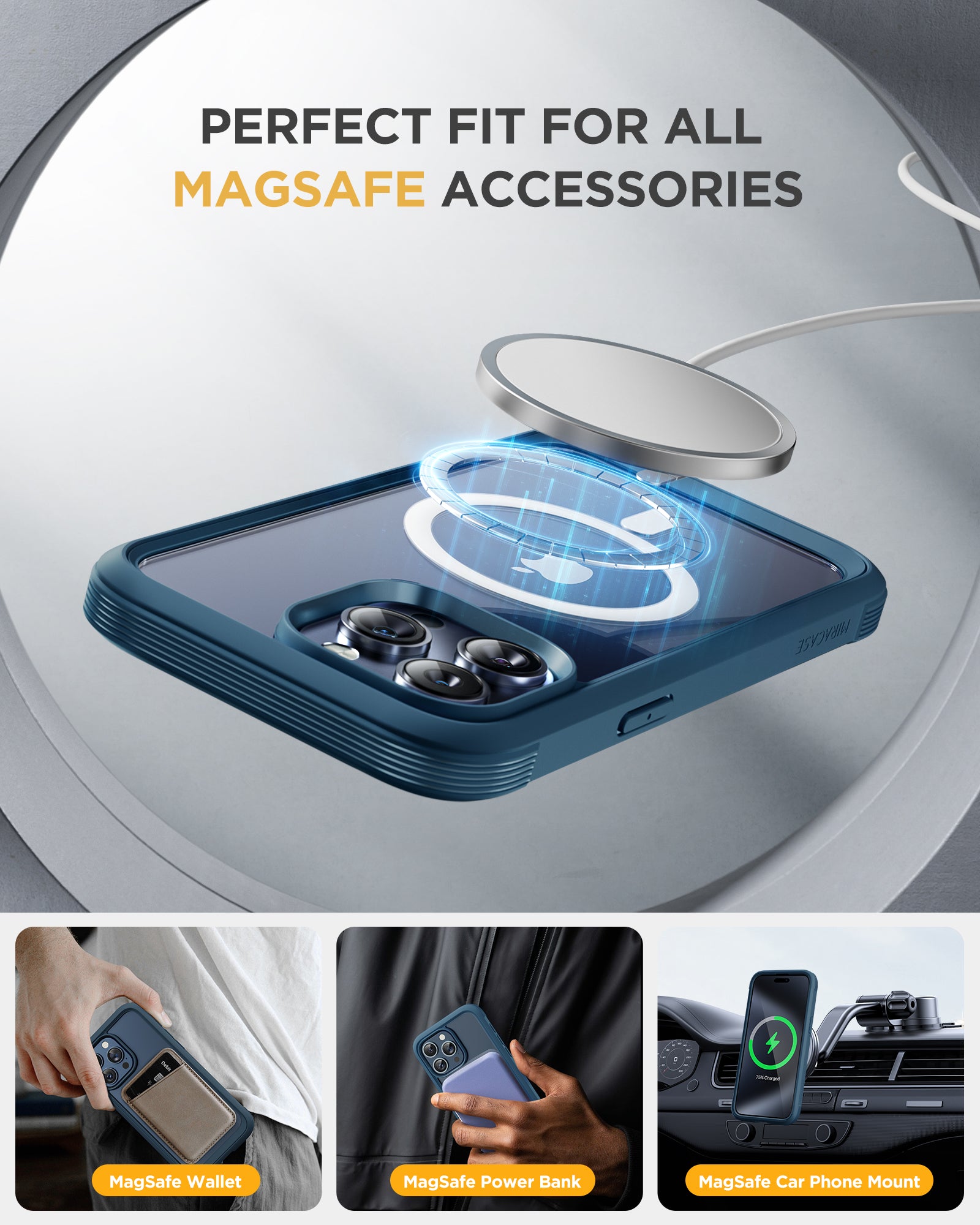 Miracase Funda magnética para iPhone 15 Pro Max de 6.7 pulgadas [compatible  con Magsafe], funda de cuerpo completo a prueba de caídas para iPhone 15