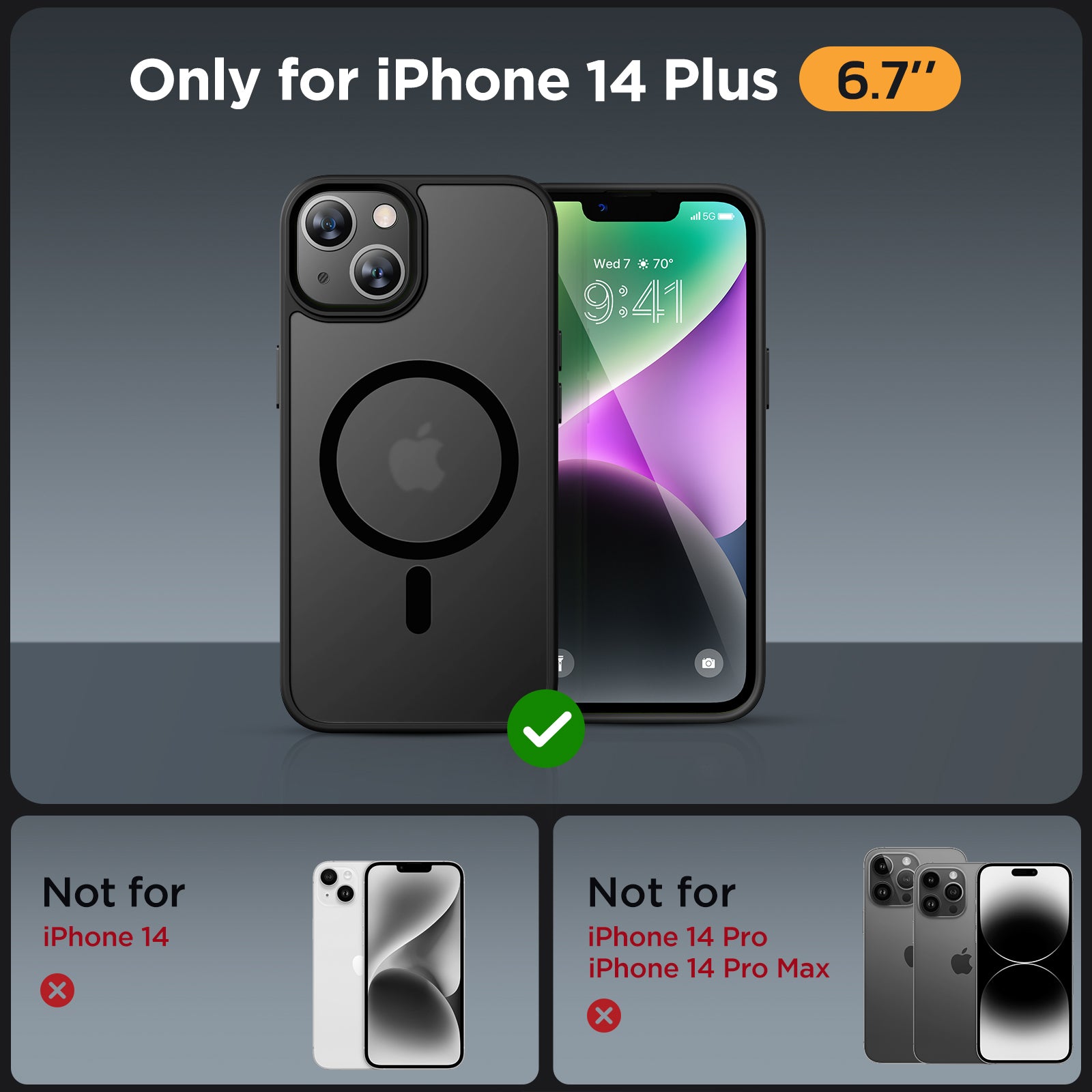 Miracase Magnetic Series for iPhone 14 Plus Case [Compatible with MagSafe] [with 2X Screen Protectors] Military-Grade Protection, Anti-Fingerprint, Slim Design Phone Case for iPhone 14 Plus