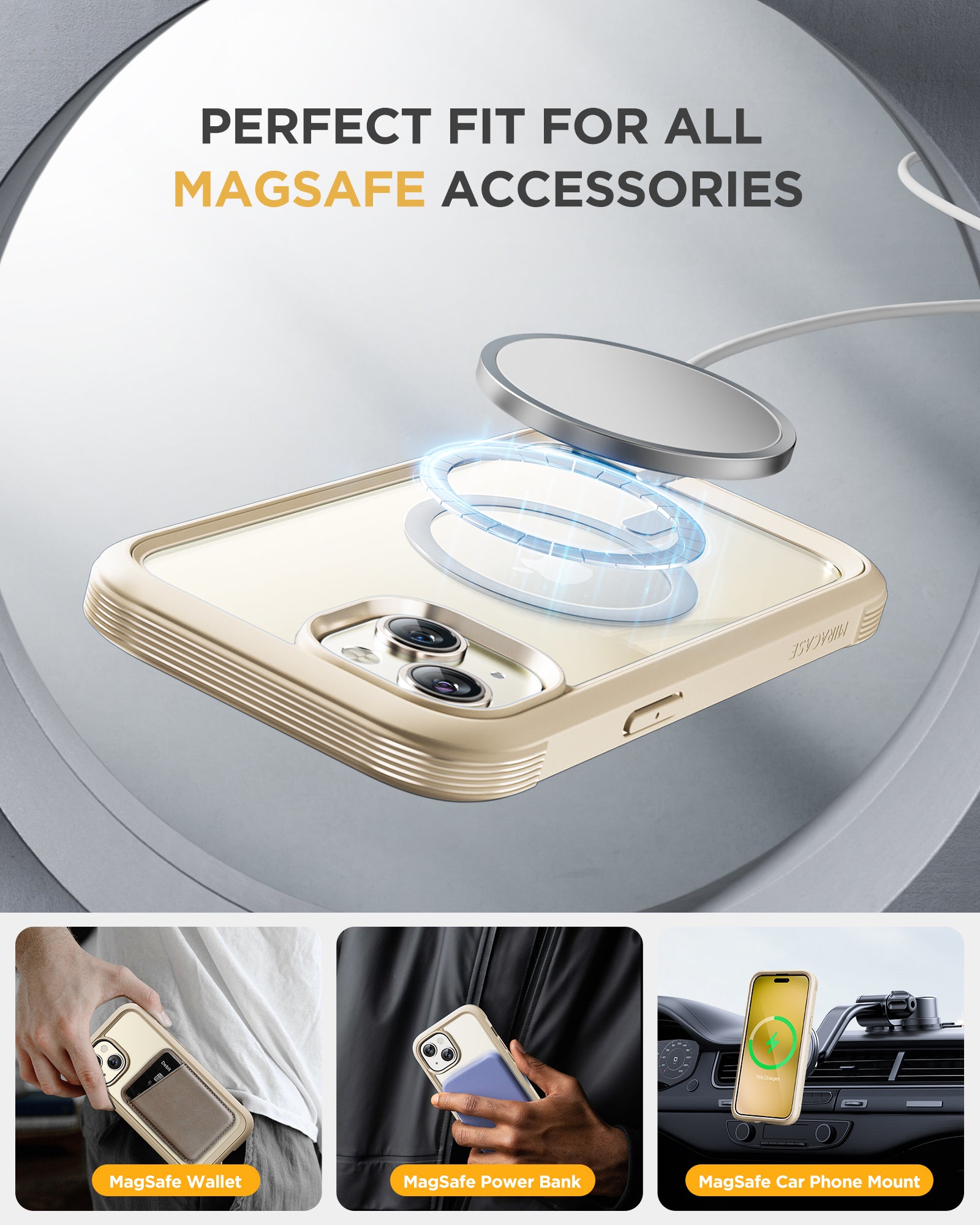 Miracase 360° Protection Case 9H Tempered Glass Phone Case with MagSafe for iPhone 15 6.1"