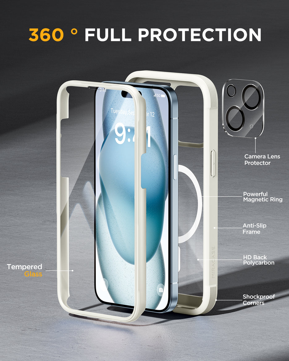 Compatible with iPhone 15 Plus Case, with Built-in 9H Tempered Glass Screen  Protector + 2X Camera Lens Protector, Dustproof Cover Designed Full Body