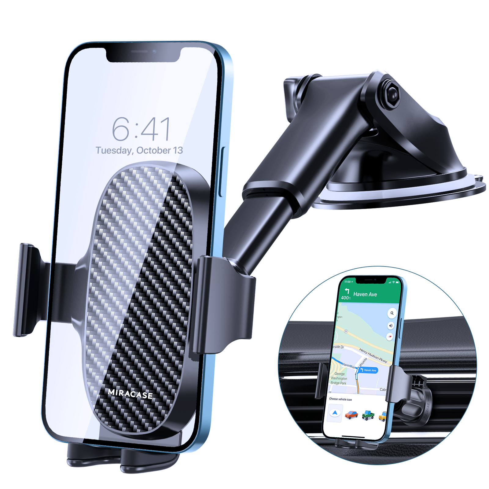 Miracase Carbon Fiber 3 in 1 Car Phone Holder for Air Vent Car Dashboard