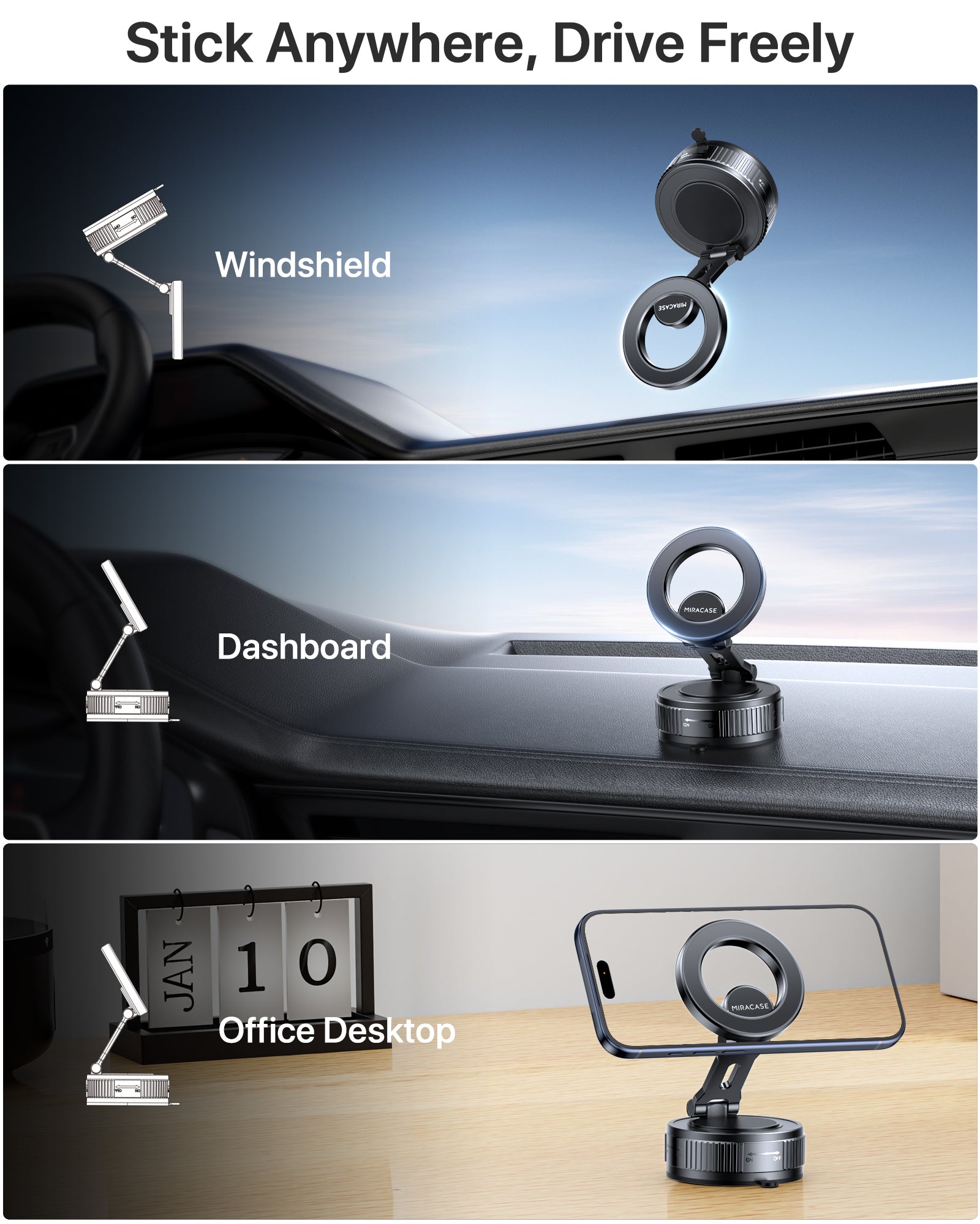 Miracase 2026 Vacuum for Magsafe Car Mount, [Strongest Suction] Magnetic Phone Holders for Your Car, 360° Adjustable Car Phone Holder Mount for iPhone 17 Pro Max 16 15 14 13 12 & All Smartphones