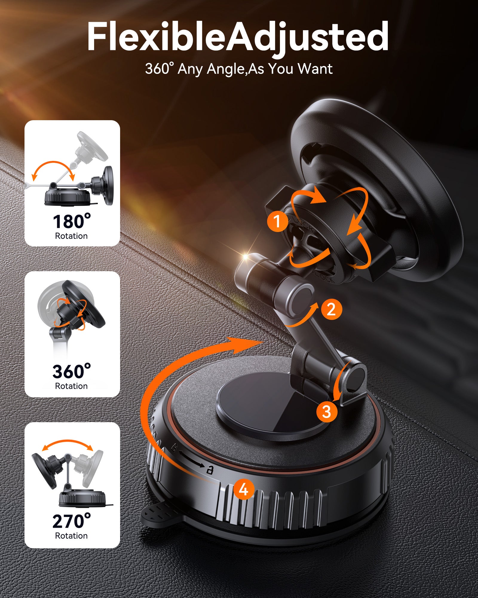 Miracase Car Phone Holder for Magsafe [Oversized Suction Base & 3600gf Magnetic] 360° Adjustable Car Phone Mount, Magnetic Phone Holder for Cars for iPhone 17-12 Pro Max Plus Air