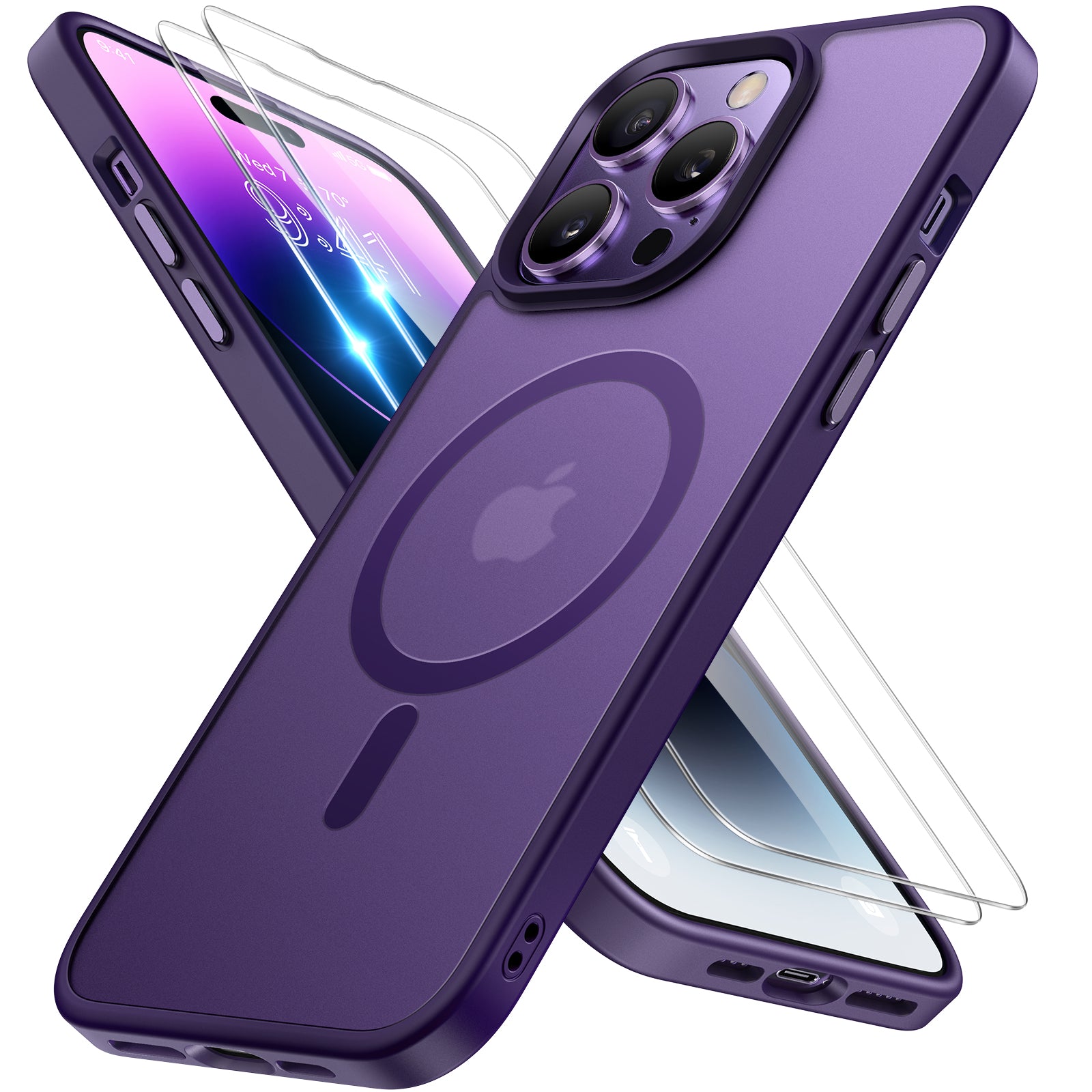 Miracase Magnetic Series for iPhone 14 Pro Case [Compatible with MagSafe] [with 2X Screen Protectors] Military-Grade Protection, Anti-Fingerprint, Slim Phone Case for iPhone 14 Pro