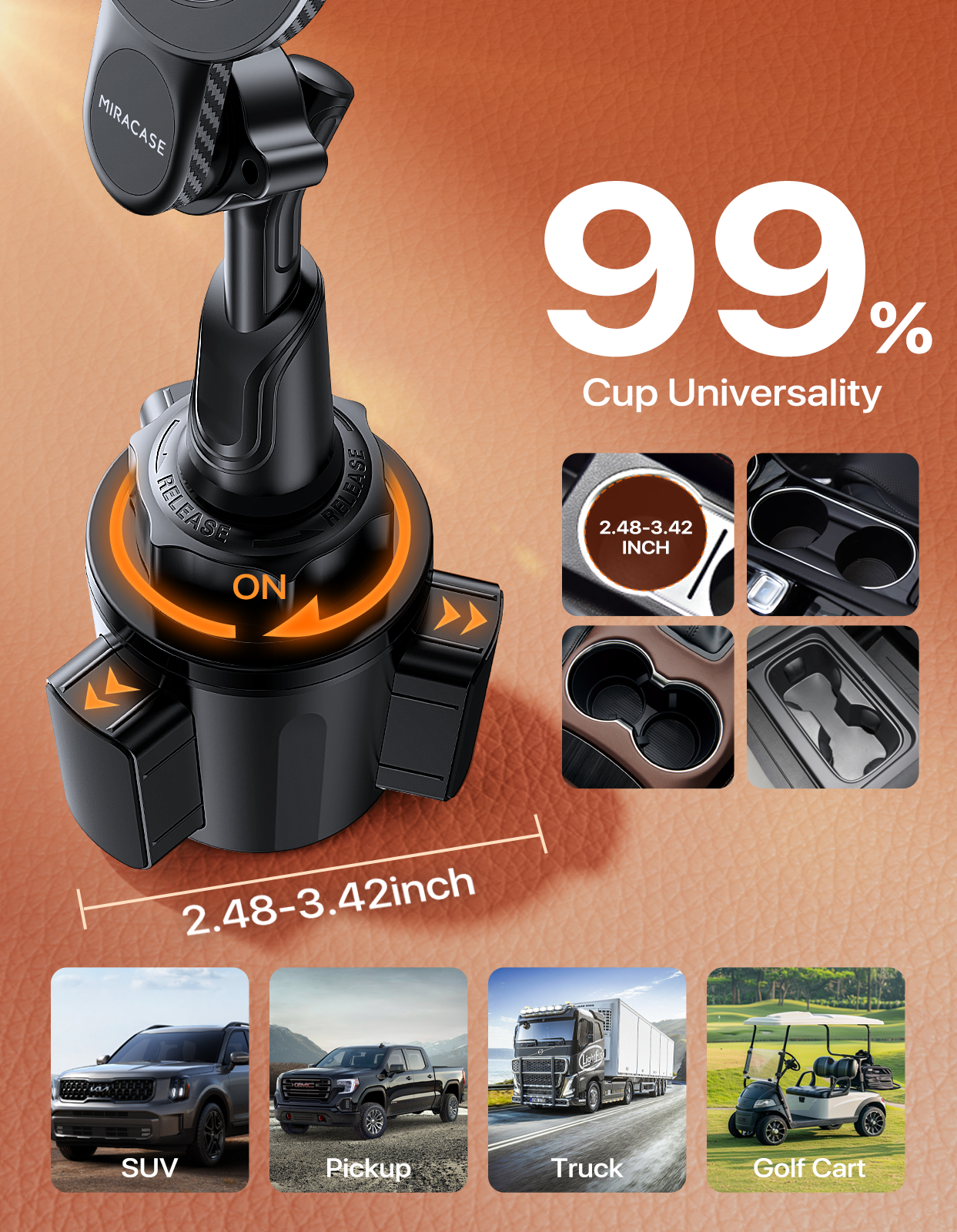 Miracase for MagSafe Car Mount, [Strong Magnetic] 2026 Hands Free Phone Holders for Your Car, Universal Cup Holder Phone Holder for iPhone 17 16 15 14 13 12 Pro Max, Samsung & More Smartphones