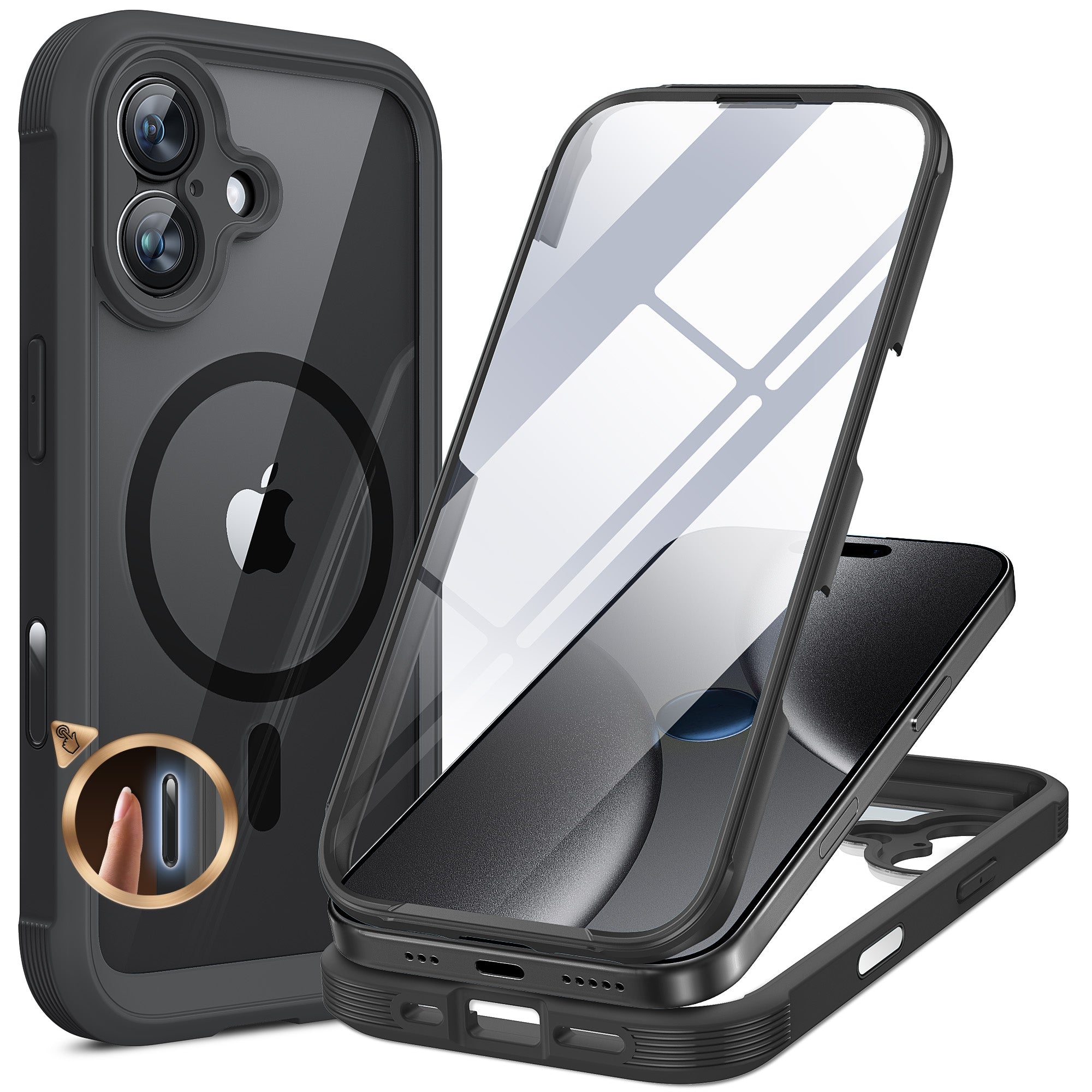 Miracase for iPhone 17 Case 6.3'', Full-Body Bumper Military Drop Protection Outdoor Phone case with Built-in Glass Screen &Camera Control,Easy Installation,No Gap,Compatible with MagSafe,Black