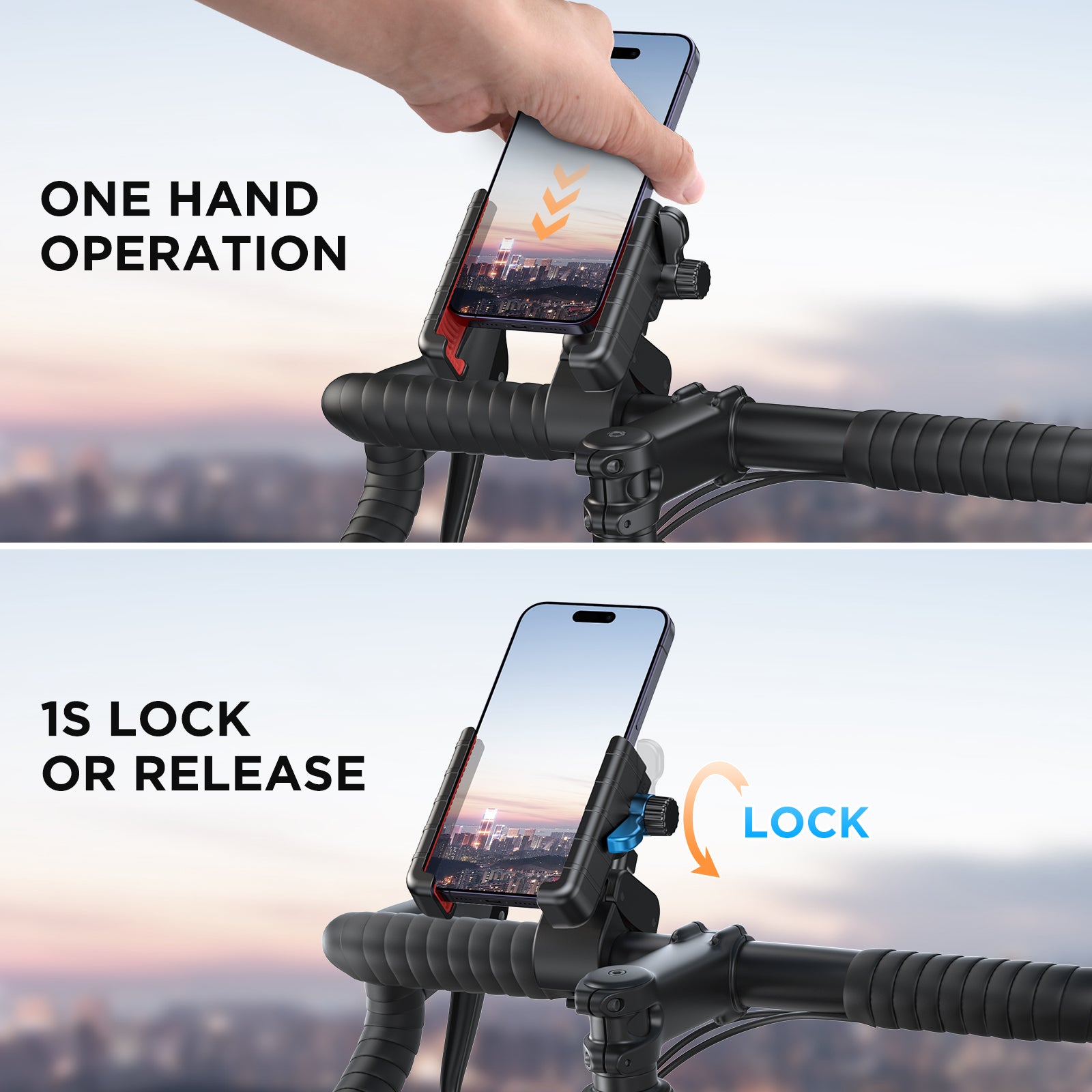 Miracase Bike Phone Holder, [Support Video Recording] Motorcycle Phone Mount, [Quick Lock] Bicycle Phone Mount Handlebar Cell Phone Clamp for Scooter, Friendly Compatible with iPhone Samsung Red