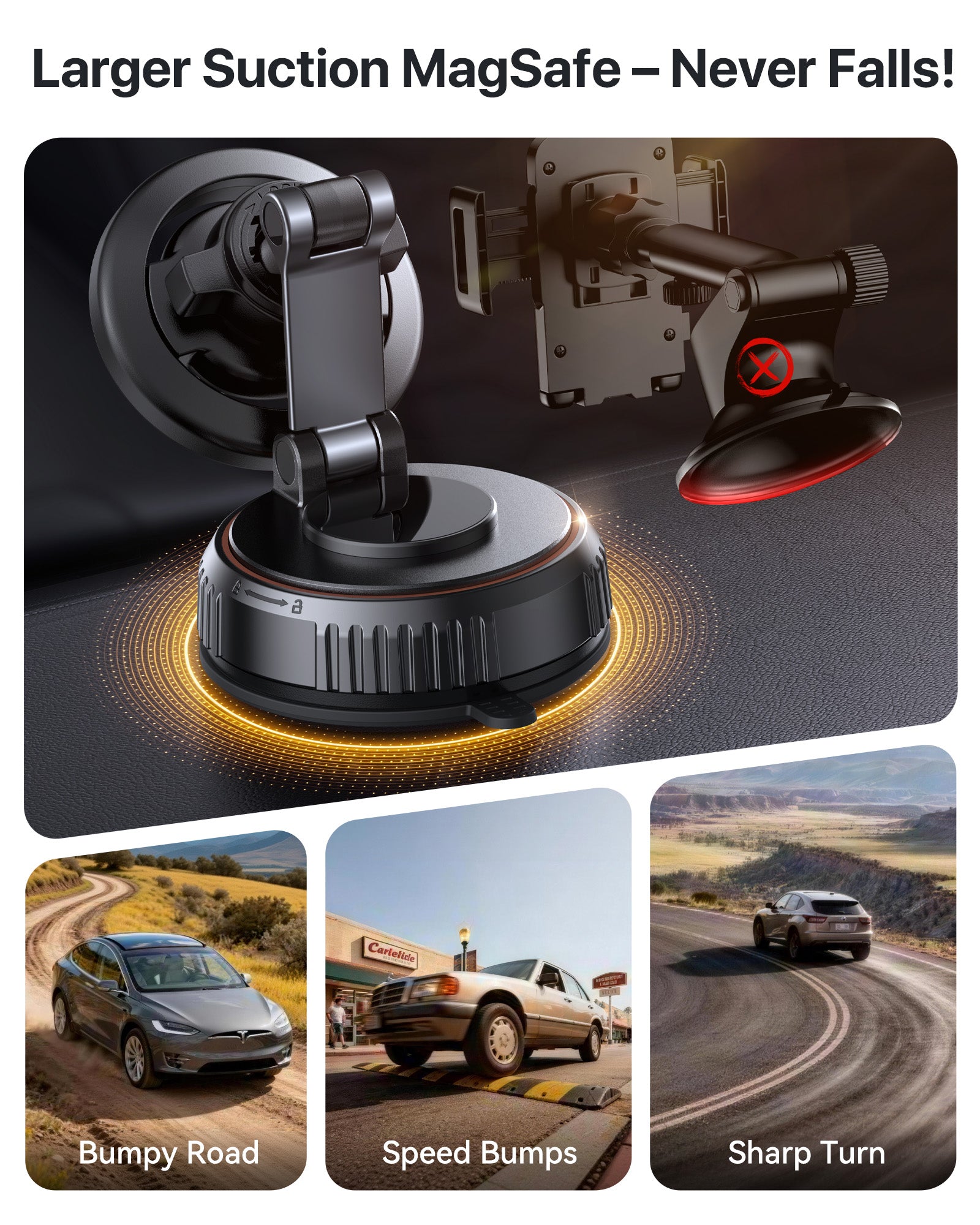 Miracase Car Phone Holder for Magsafe [Oversized Suction Base & 3600gf Magnetic] 360° Adjustable Car Phone Mount, Magnetic Phone Holder for Cars for iPhone 17-12 Pro Max Plus Air