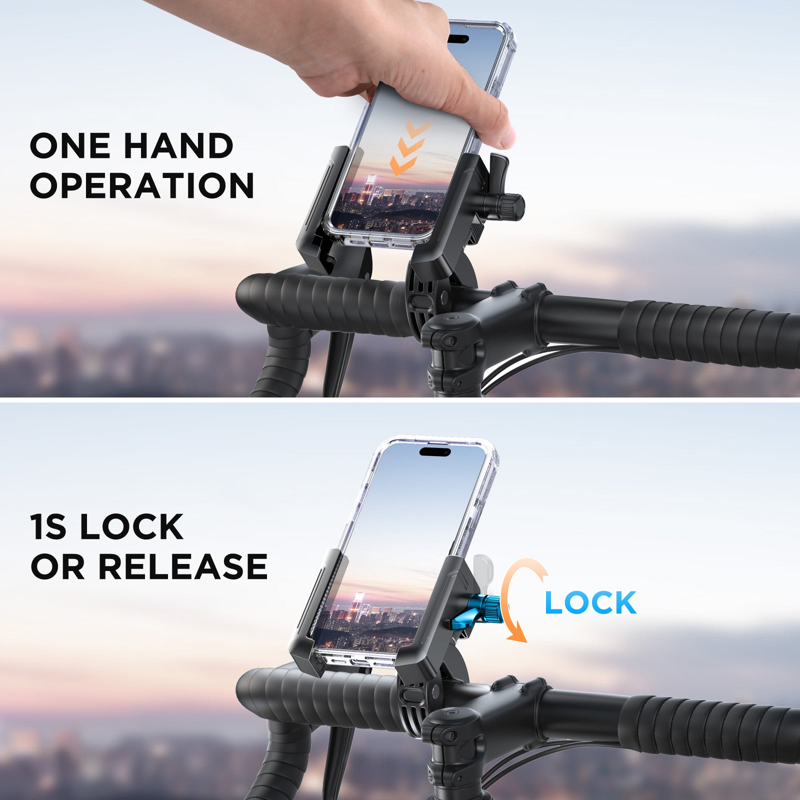 Miracase Bike Phone Holder, [Support Video Recording] Motorcycle Phone Mount, [Quick Lock] Bicycle Phone Mount Handlebar Cell Phone Clamp for Scooter, Friendly Compatible with iPhone Samsung