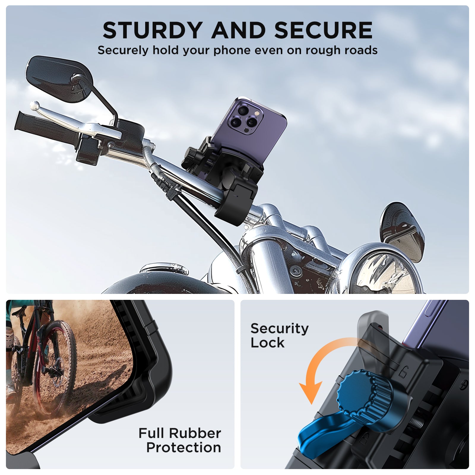 Miracase Bike Phone Holder, [Support Video Recording] Motorcycle Phone Mount, [Quick Lock] Bicycle Phone Mount Handlebar Cell Phone Clamp for Scooter, Friendly Compatible with iPhone Samsung Black