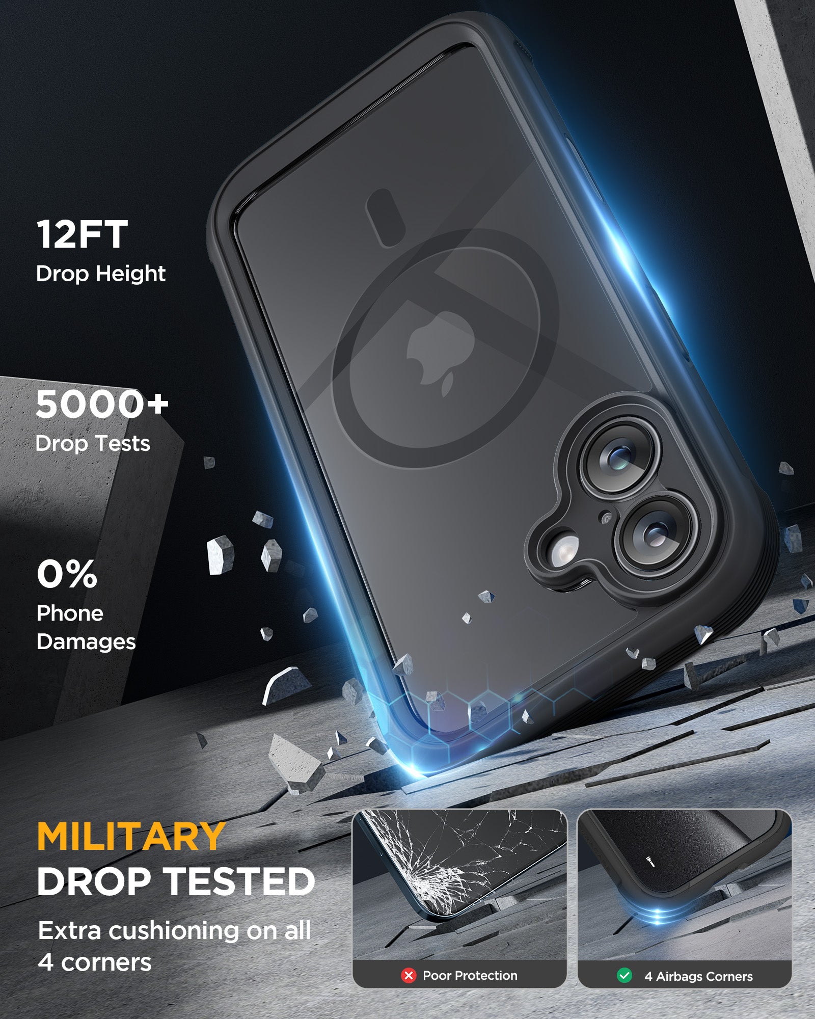 Miracase for iPhone 17 Case 6.3'', Full-Body Bumper Military Drop Protection Outdoor Phone case with Built-in Glass Screen &Camera Control,Easy Installation,No Gap,Compatible with MagSafe,Black