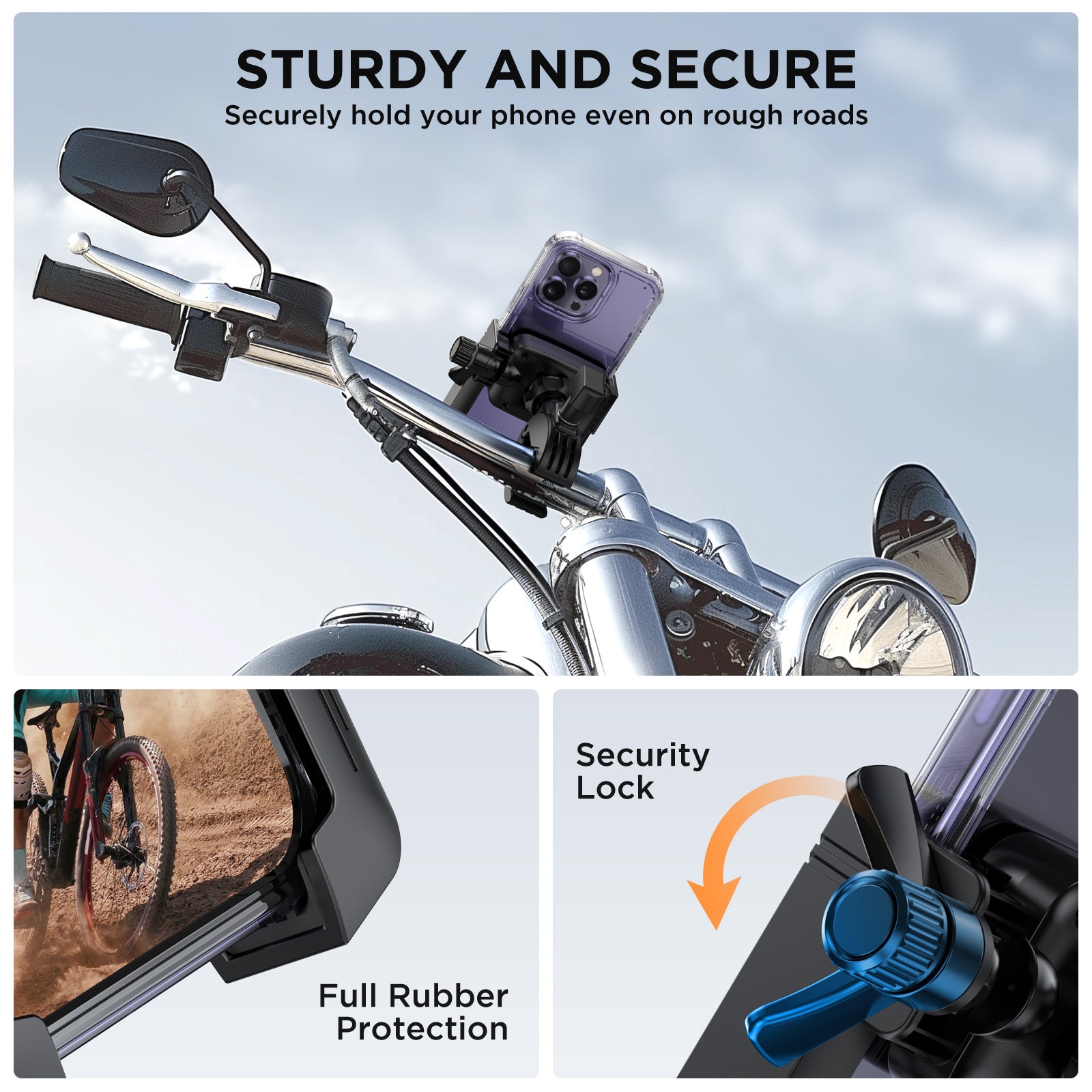 Miracase Bike Phone Holder, [Support Video Recording] Motorcycle Phone Mount, [Quick Lock] Bicycle Phone Mount Handlebar Cell Phone Clamp for Scooter, Friendly Compatible with iPhone Samsung