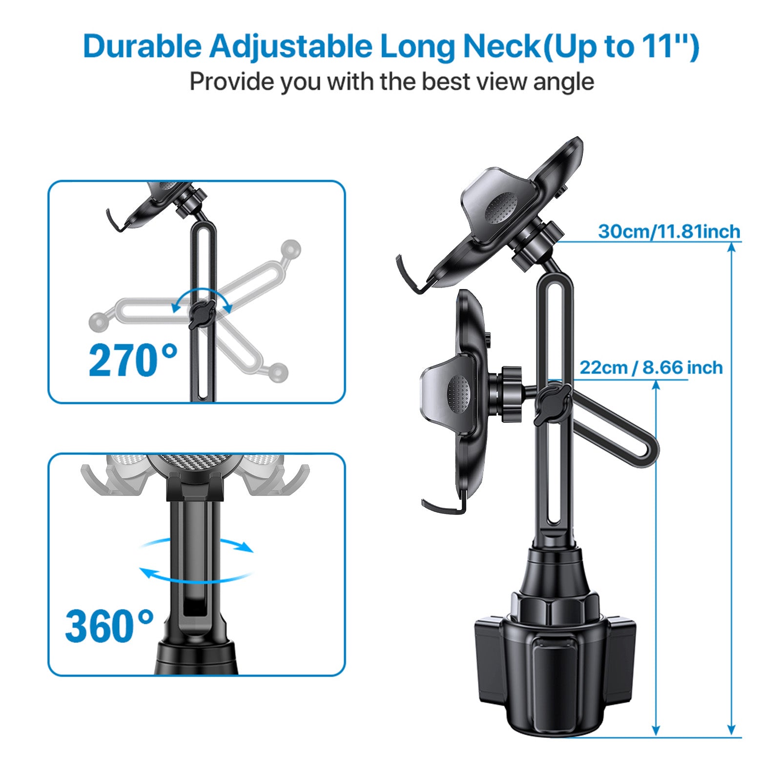 Miracase 2025 Upgraded Universal Cup Phone Holder for Car, [Rotatable & Adjustable] Long Neck Car Cup Holder Phone Mount Compatible with iPhone, Samsung, Google & More Smartphones