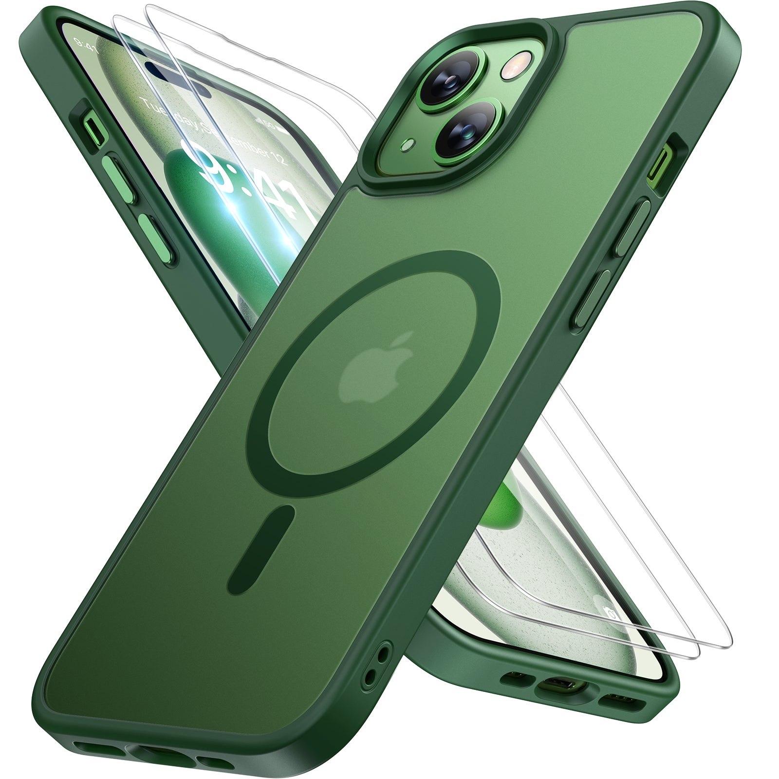 Miracase Magnetic Series for iPhone 15 Case [with 2X Screen Protectors] [Compatible with MagSafe] Military-Grade Protection, Anti-Fingerprint, Magnetic Phone Case for iPhone 15