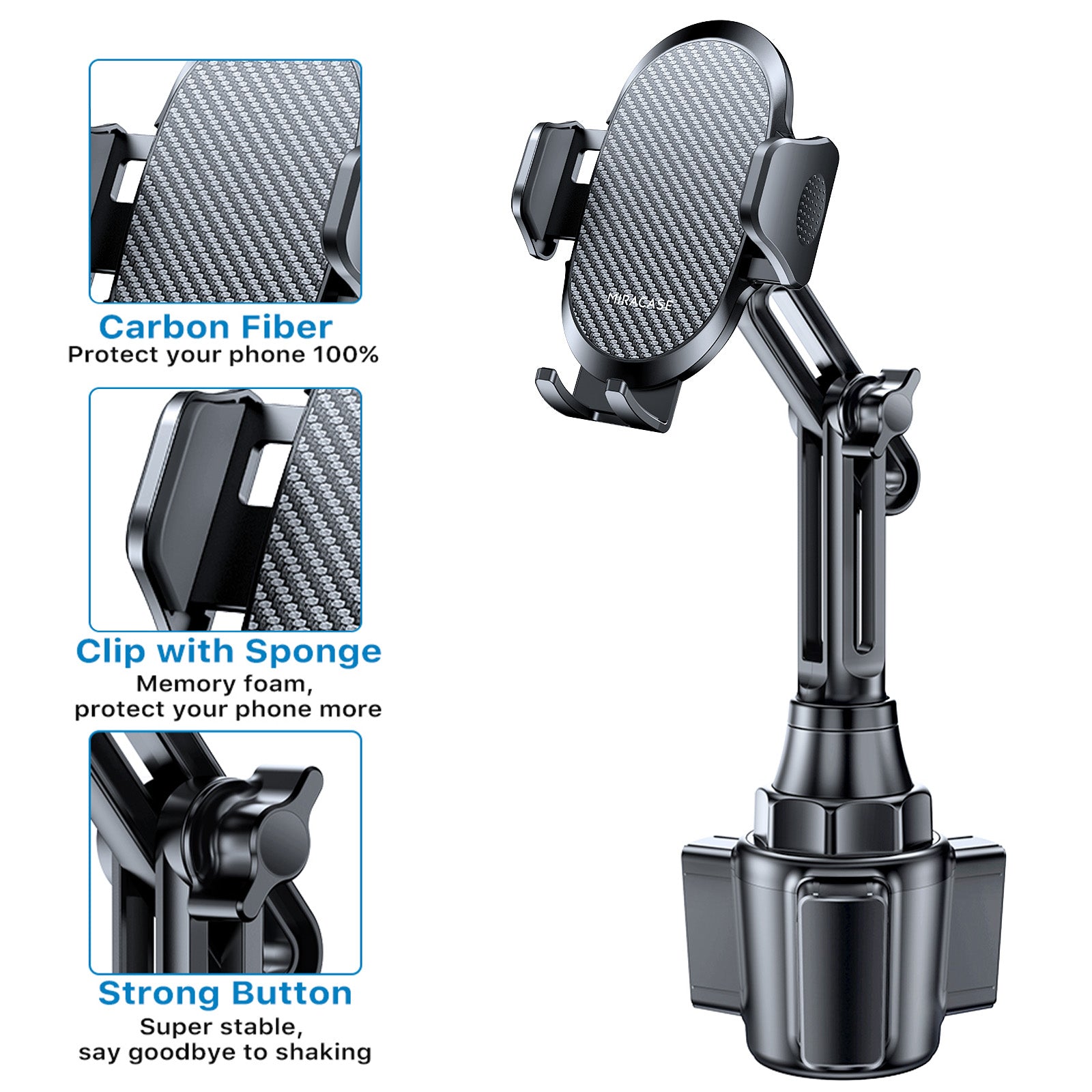 Miracase 2025 Upgraded Universal Cup Phone Holder for Car, [Rotatable & Adjustable] Long Neck Car Cup Holder Phone Mount Compatible with iPhone, Samsung, Google & More Smartphones