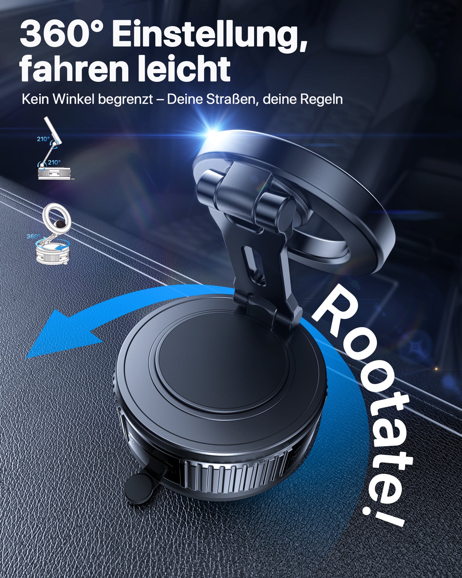 Miracase Vakuum Handyhalterung Auto für Magsafe Autohalterung [24 XN55 Magneten & Stärkster Gel ] 360° Drehbare faltbar Handyhalterung Magnet, KFZ Autohalterung für iPhone Alle Handys