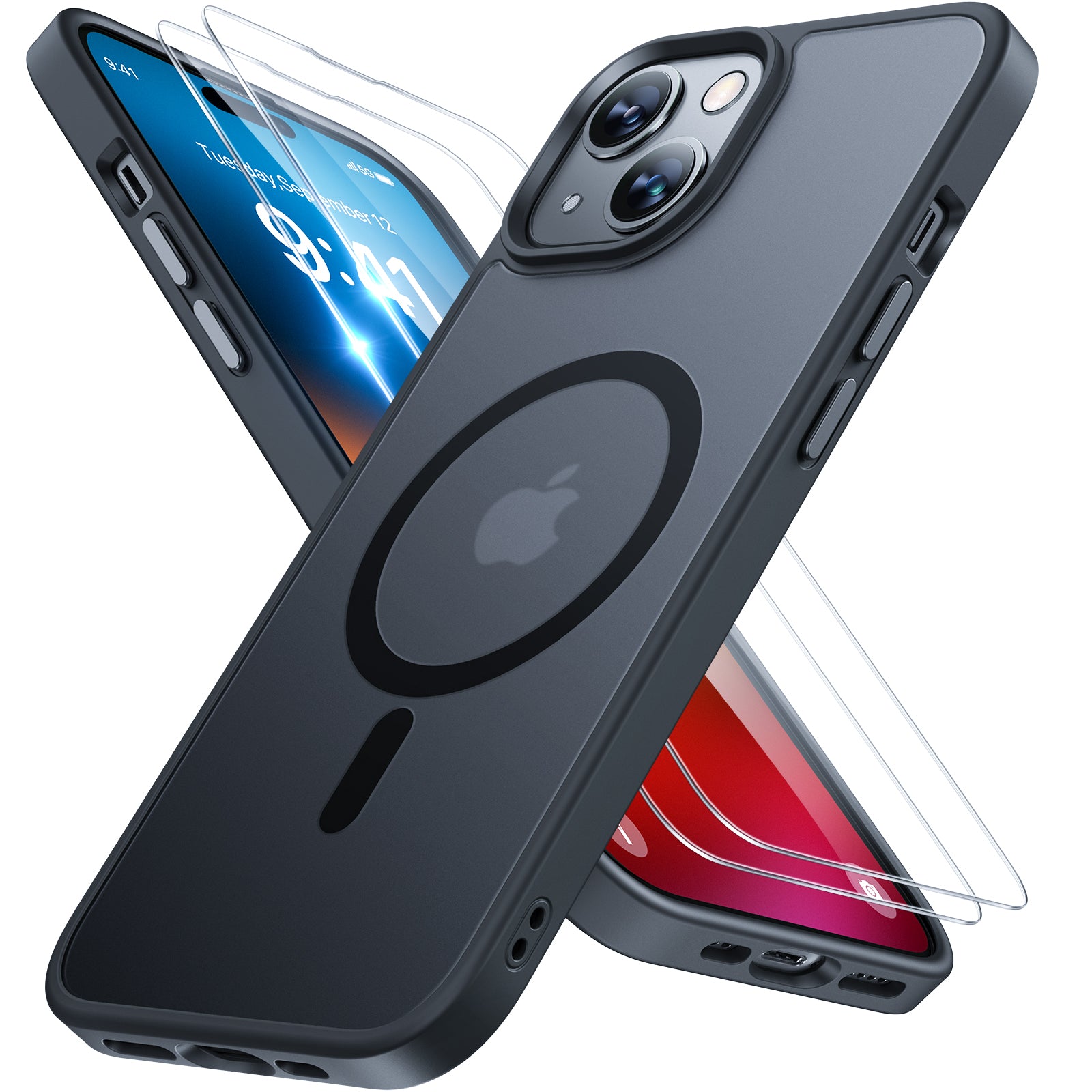Miracase Magnetic Series Designed for iPhone 15 Plus Case [Compatible with MagSafe] [with 2X Screen Protectors] Anti-Fingerprint, Magnetic Charger Case for iPhone 15 Plus 6.7 inch