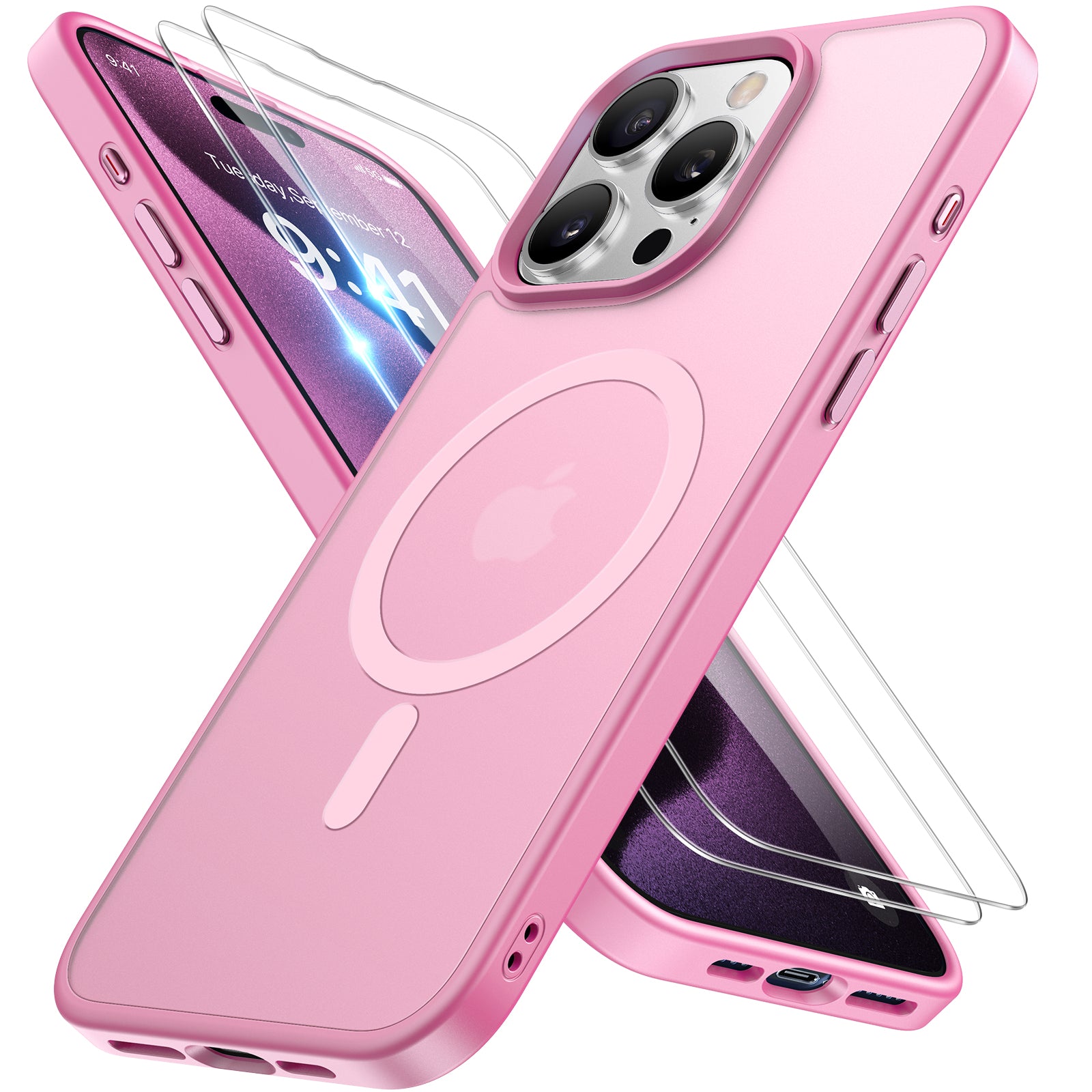 Miracase Magnetic Series for iPhone 15 Pro Max Case [Compatible with MagSafe] [with 2X Screen Protectors] Military-Grade Protection, Anti-Fingerprint, Slim Phone Case for iPhone 15 Pro Max