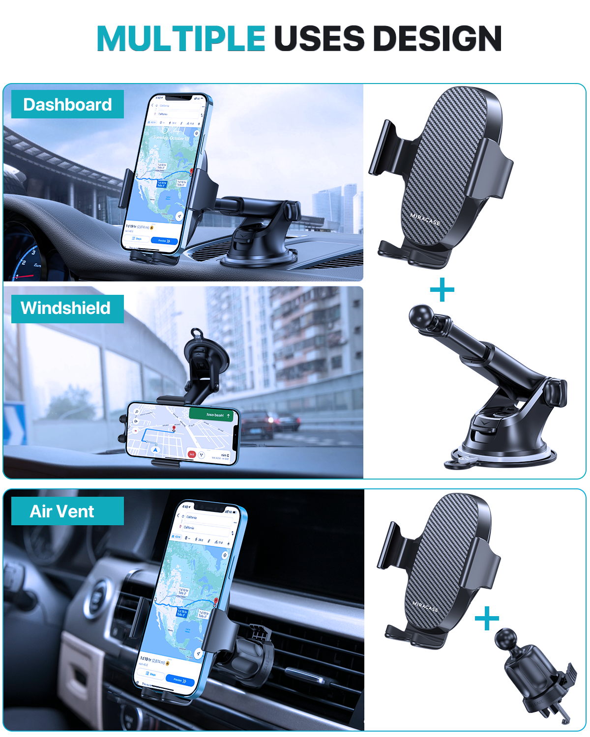 Miracase - Car Dashboard & Windshield Mount for Phone