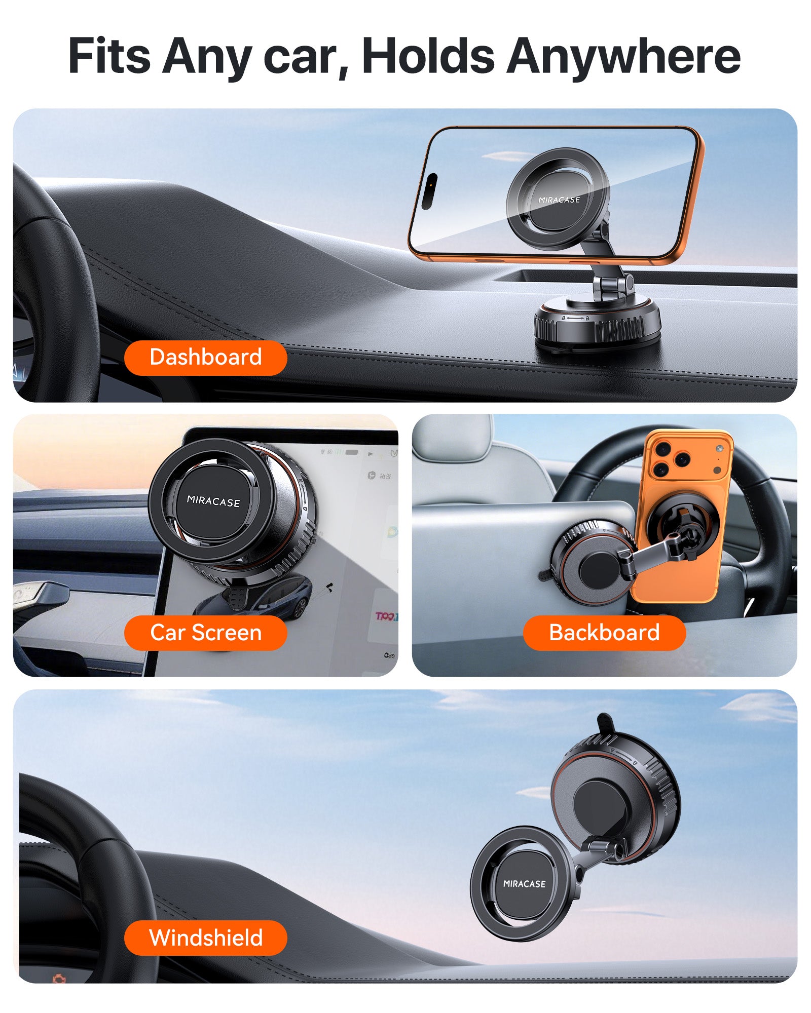 Miracase Car Phone Holder for Magsafe [Oversized Suction Base & 3600gf Magnetic] 360° Adjustable Car Phone Mount, Magnetic Phone Holder for Cars for iPhone 17-12 Pro Max Plus Air
