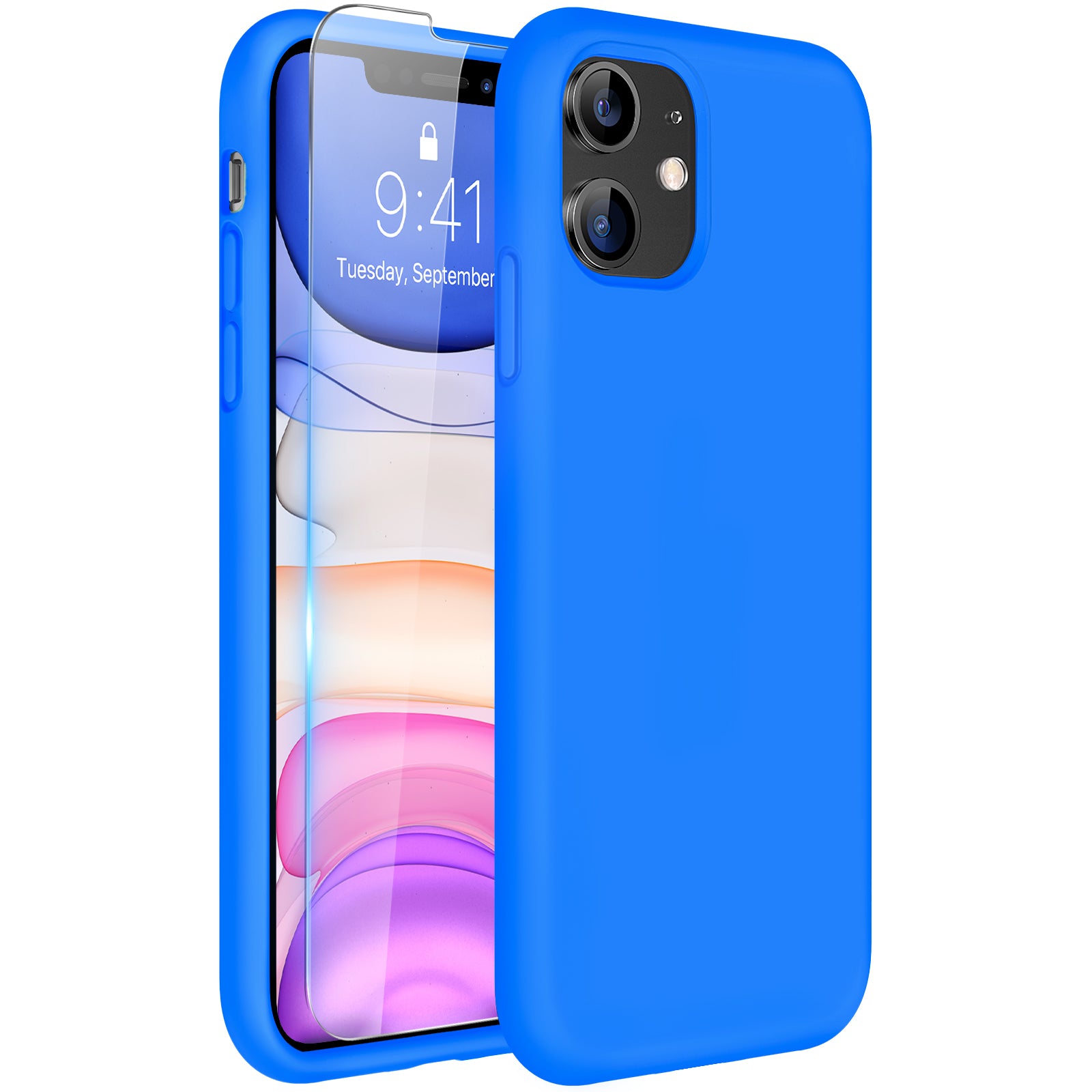 Miracase Designed for iPhone 11 Phone Case, with Screen Protector, Liquid Silicone Gel Rubber Full Body Drop Protection Shockproof Cover Phone Case for iPhone 11 6.1 inch