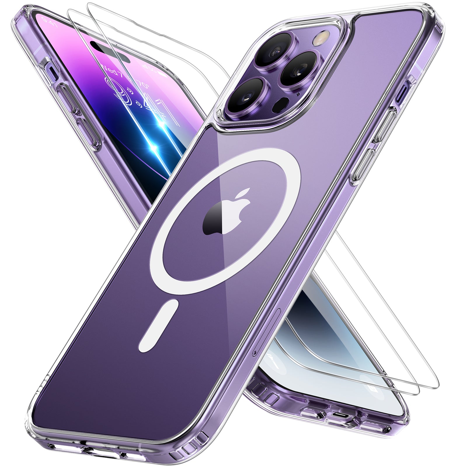 Miracase Magnetic Series for iPhone 14 Pro Case [Compatible with MagSafe] [with 2X Screen Protectors] Military-Grade Protection, Anti-Fingerprint, Slim Phone Case for iPhone 14 Pro