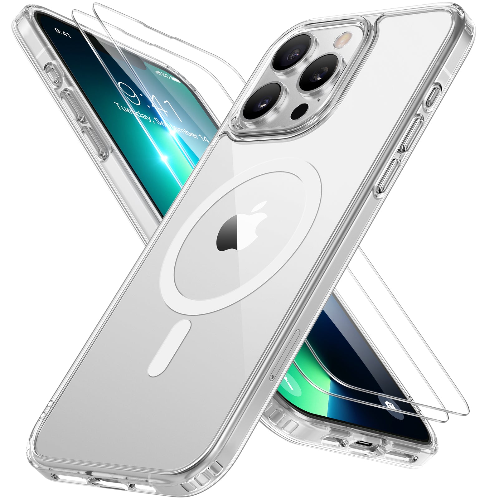 Miracase Magnetic Series for iPhone 13 Pro Max Case [Compatible with MagSafe] [with 2X Screen Protectors] Military-Grade Protection, Anti-Fingerprint, Slim Phone Case for iPhone 13 Pro Max