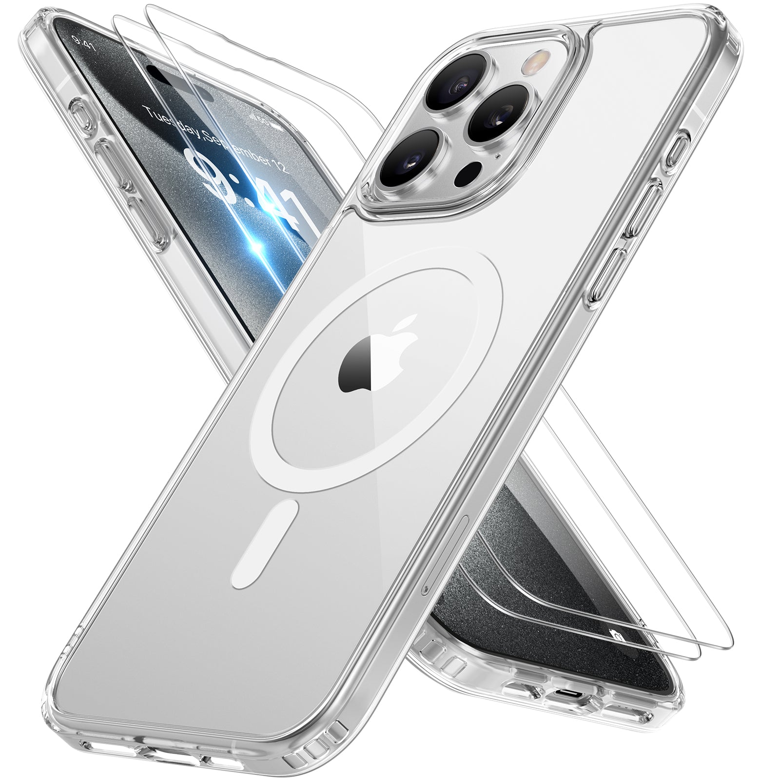 Miracase Magnetic Series Designed for iPhone 15 Pro Case [Compatible with MagSafe] [with 2X Screen Protectors] Anti-Fingerprint, Magnetic Charger Case for iPhone 15 Pro 6.1 inch