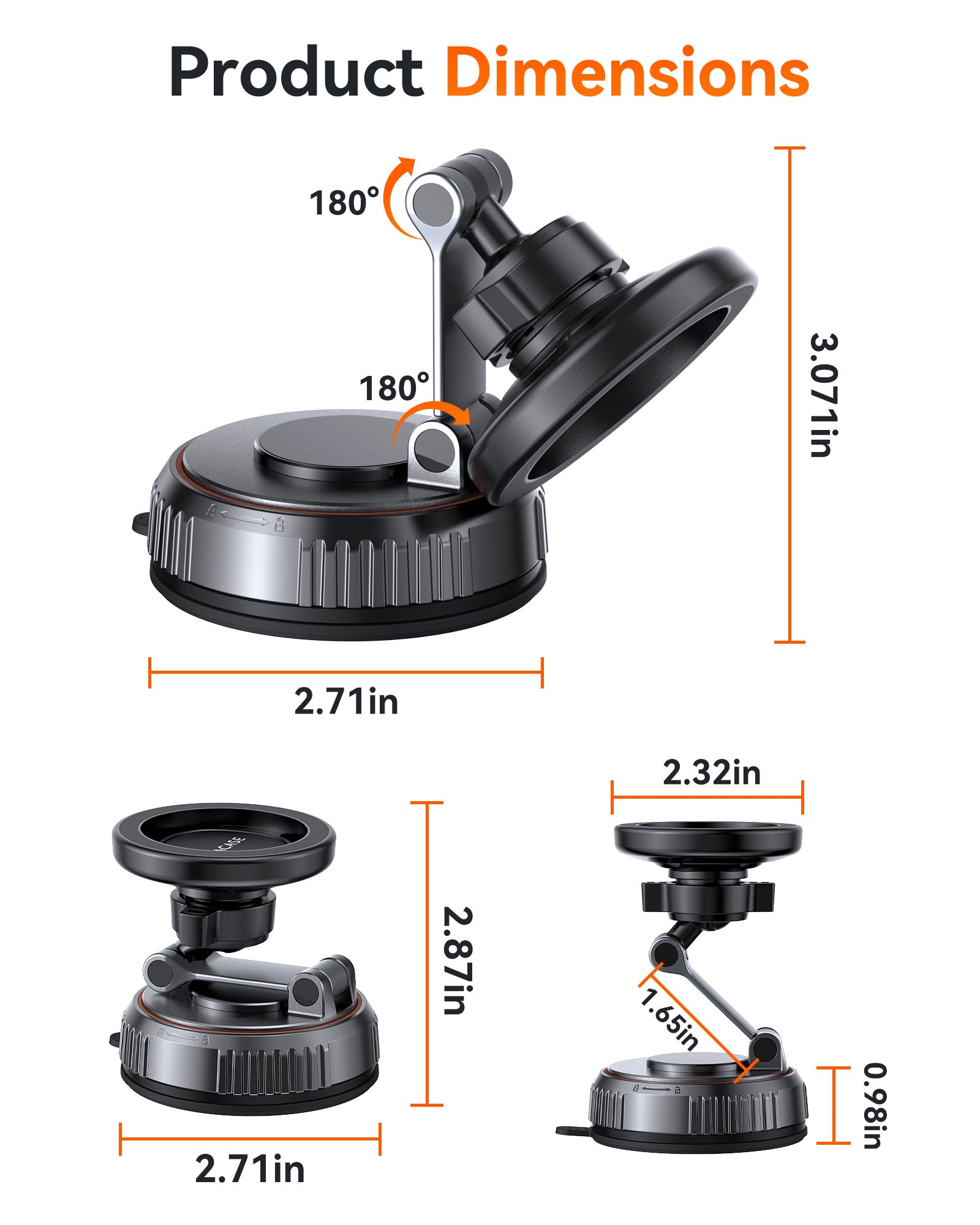 Miracase Car Phone Holder for Magsafe [Oversized Suction Base & 3600gf Magnetic] 360° Adjustable Car Phone Mount, Magnetic Phone Holder for Cars for iPhone 17-12 Pro Max Plus Air