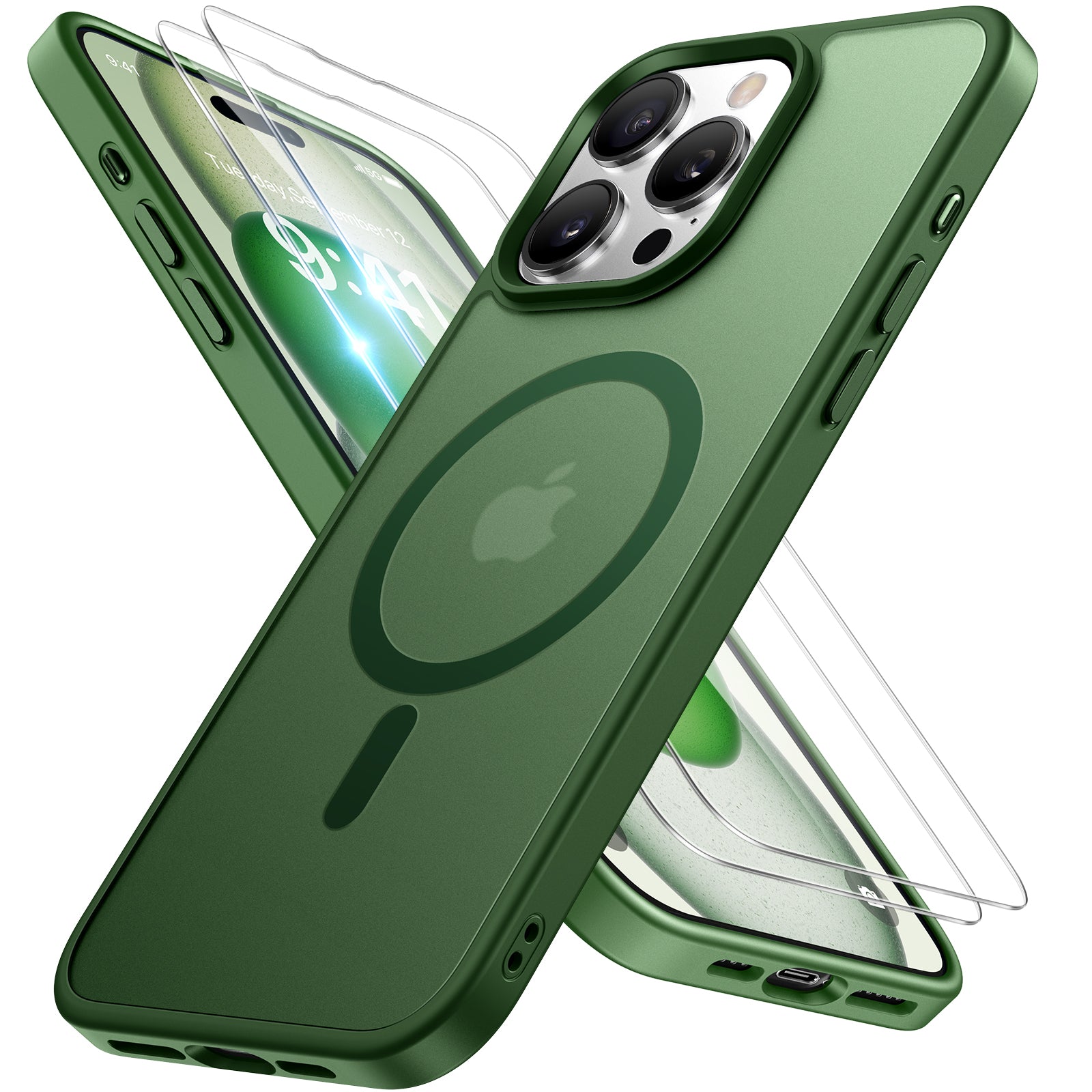 Miracase Magnetic Series for iPhone 15 Pro Max Case [Compatible with MagSafe] [with 2X Screen Protectors] Military-Grade Protection, Anti-Fingerprint, Slim Phone Case for iPhone 15 Pro Max